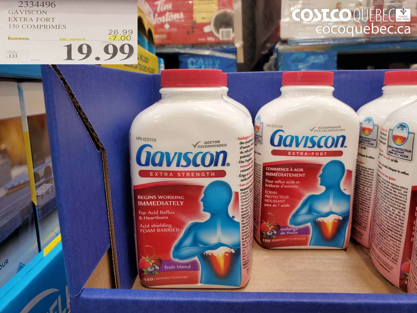 2334496 GAVISCON EXTRA FORT 150 COMPRIMÉS ($7.00 INSTANT SAVINGS EXPIRES ON 2026-05-10) $19.99