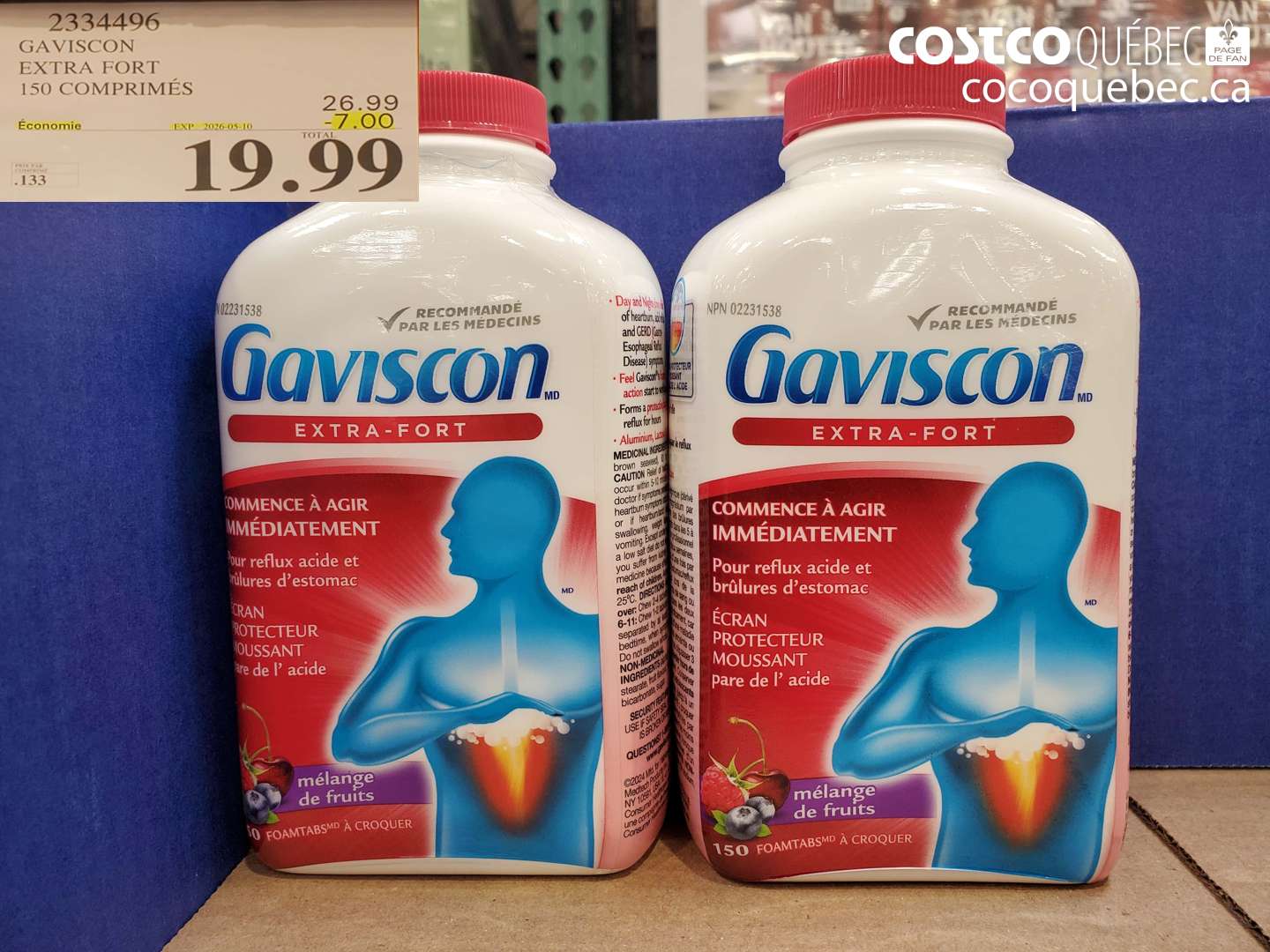 2334496 GAVISCON EXTRA FORT 150 COMPRIMÉS ($7.00 INSTANT SAVINGS EXPIRES ON 2026-05-10) $19.99