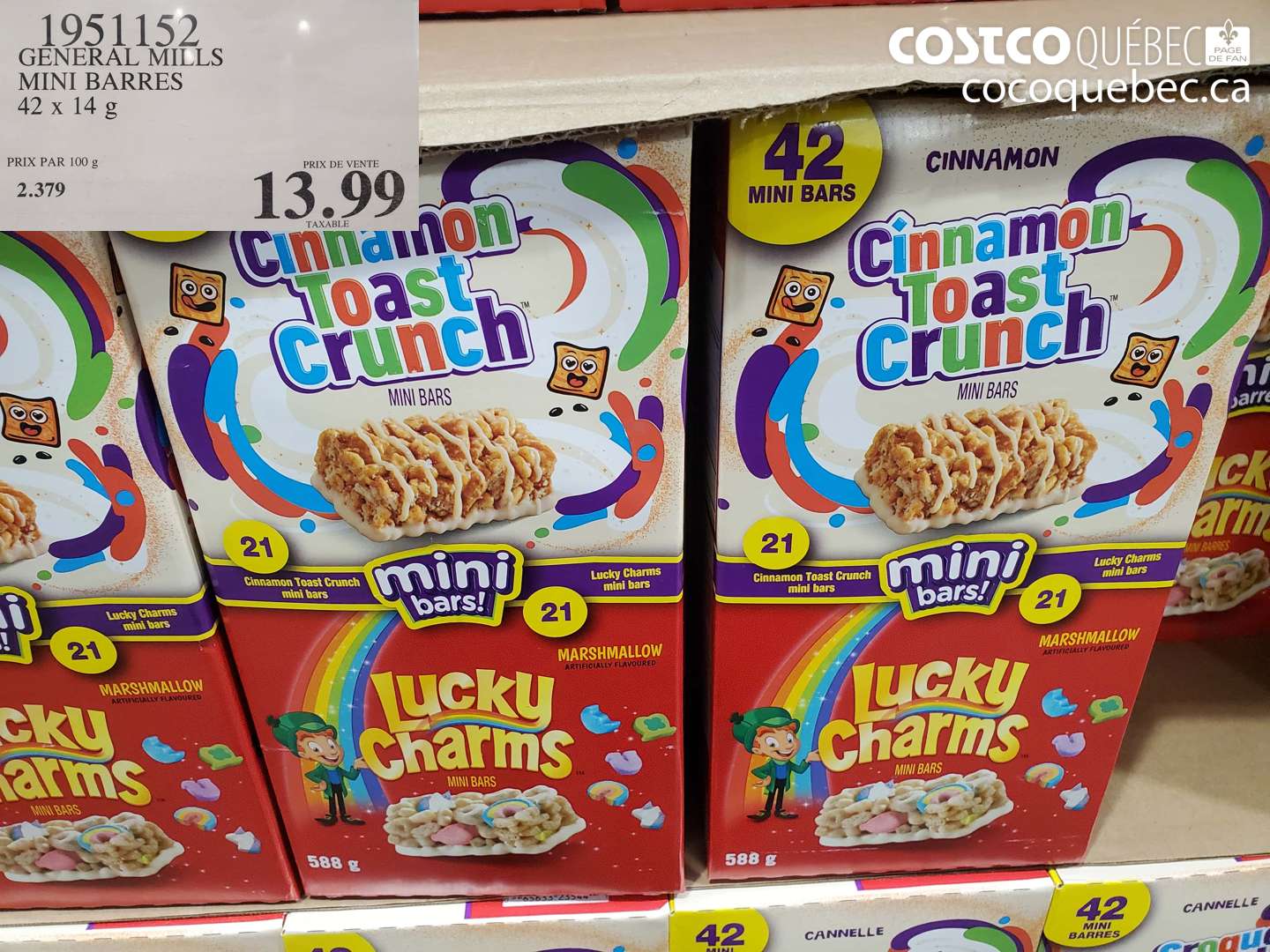 1951152 GENERAL MILLS MINI BARRES 42 X 14 G $13.99