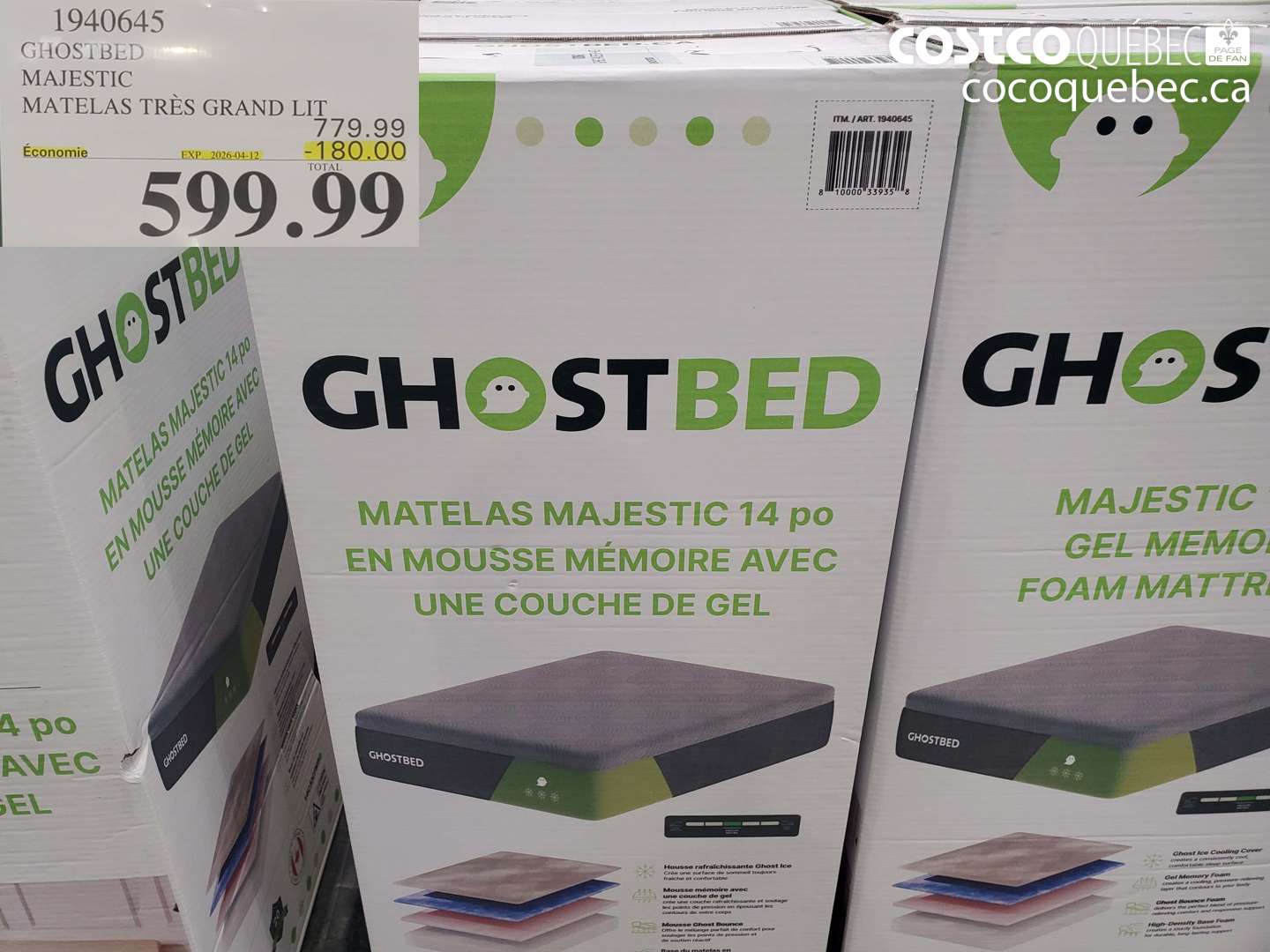 1940645 GHOSTBED MAJESTIC MATELAS TRÈS GRAND LIT ($180.00 INSTANT SAVINGS EXPIRES ON 2026-04-12) $599.99