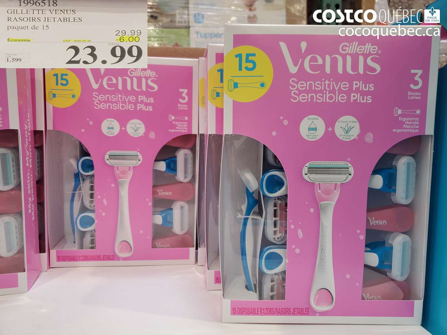 1996518 GILLETTE VENUS RASORS JETABLES PAQUET DE 15 ($6.00 INSTANT SAVINGS EXPIRES ON 2026-05-10) $23.99
