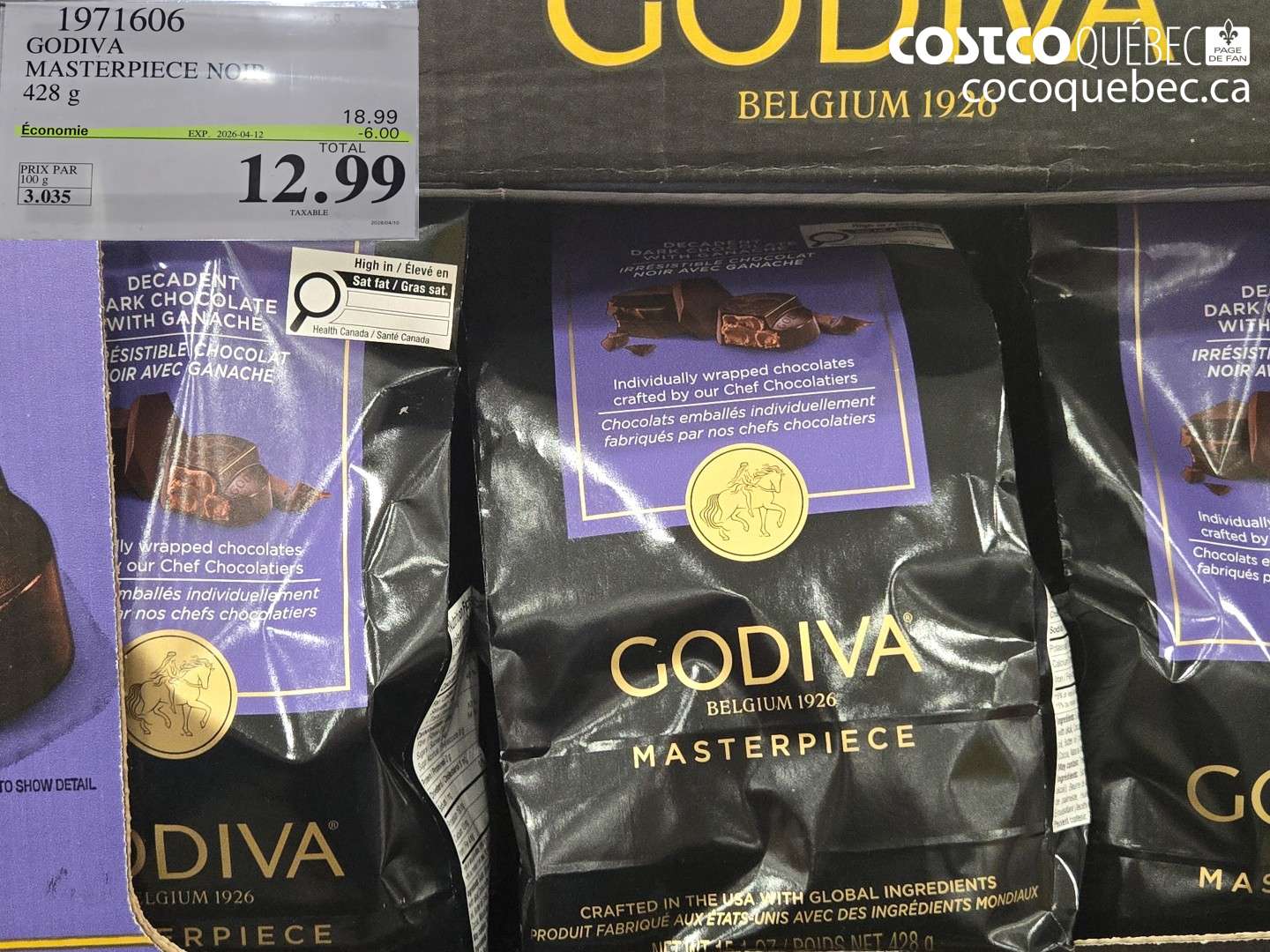 1971606 GODIVA MASTERPIECE NOIR 428 G ($6.00 INSTANT SAVINGS EXPIRES ON 2026-04-12) $12.99