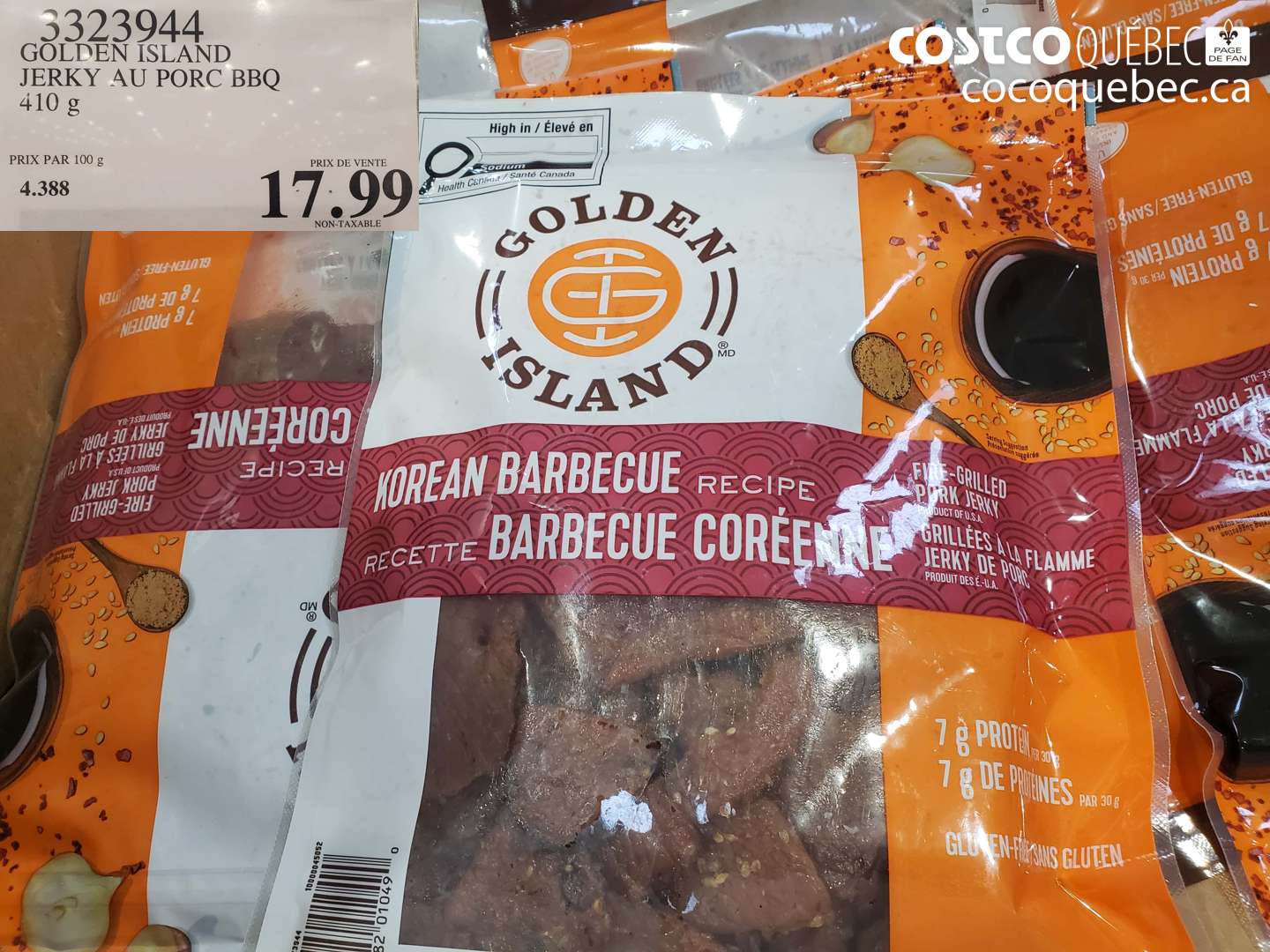 3323944 GOLDEN ISLAND JERKY AU PORC BBQ 410 G $17.99