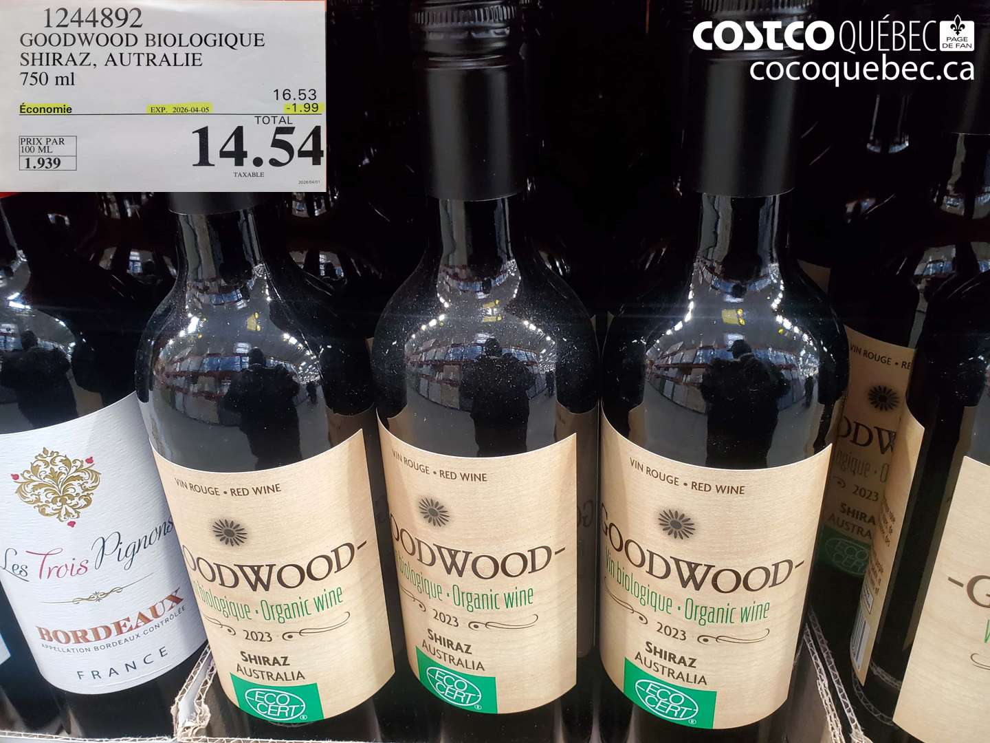 1244892 GOODWOOD BIOLOGIQUE SHIRAZ, AUSTRALIE 750 ML ($1.99 INSTANT SAVINGS EXPIRES ON 2026-04-05) $14.54