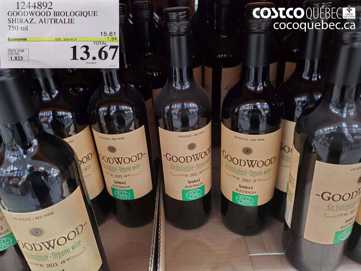 1244892 GOODWOOD BIOLOGIQUE SHIRAZ, AUSTRALIE 750 ML ($1.94 INSTANT SAVINGS EXPIRES ON 2026-04-26) $13.67