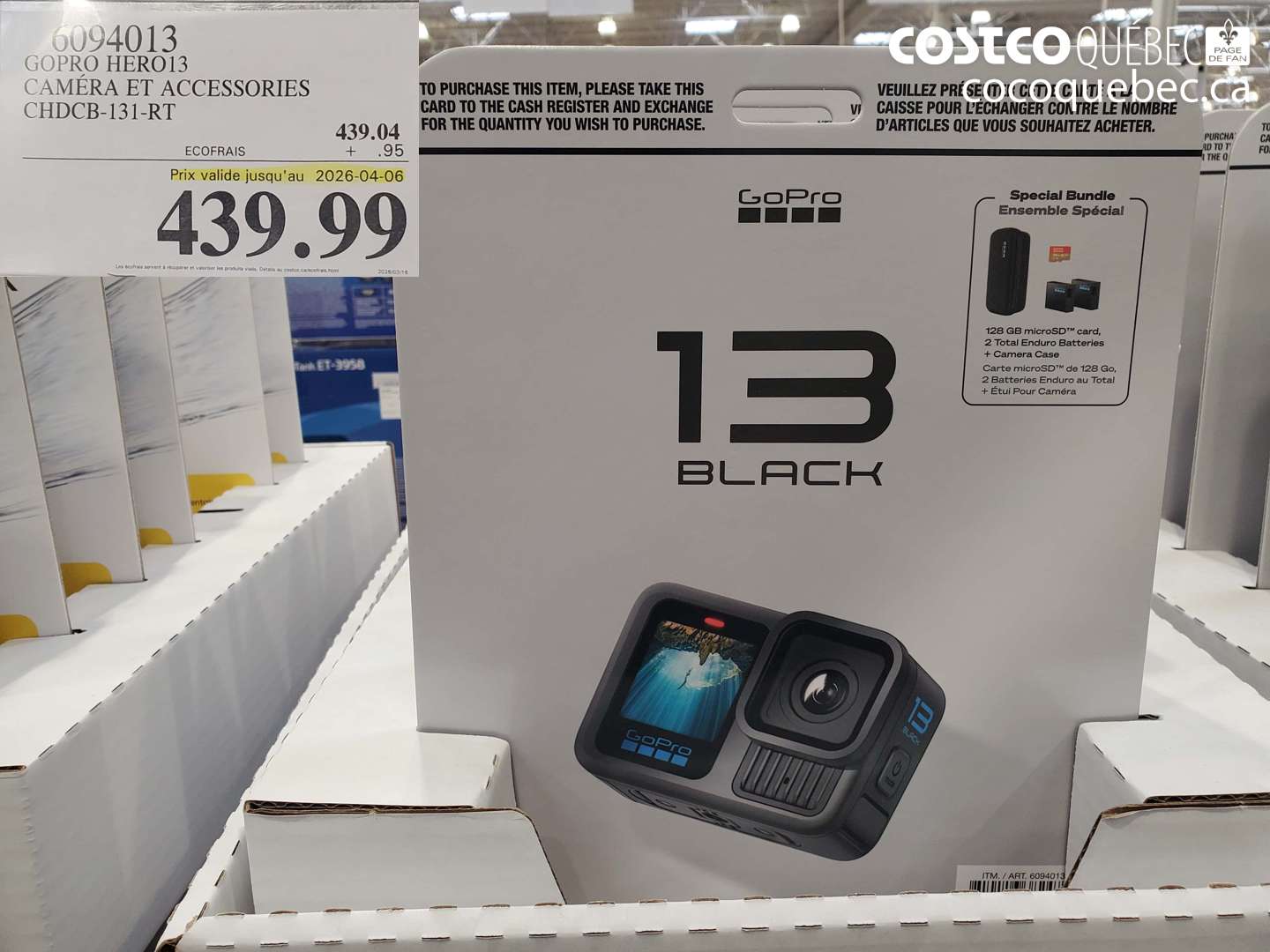 6094013 GOPRO HERO13 CAMÉRA ET ACCESSORIES CHDCB-131-RT (EXPIRES ON 2026-04-06) $439.99