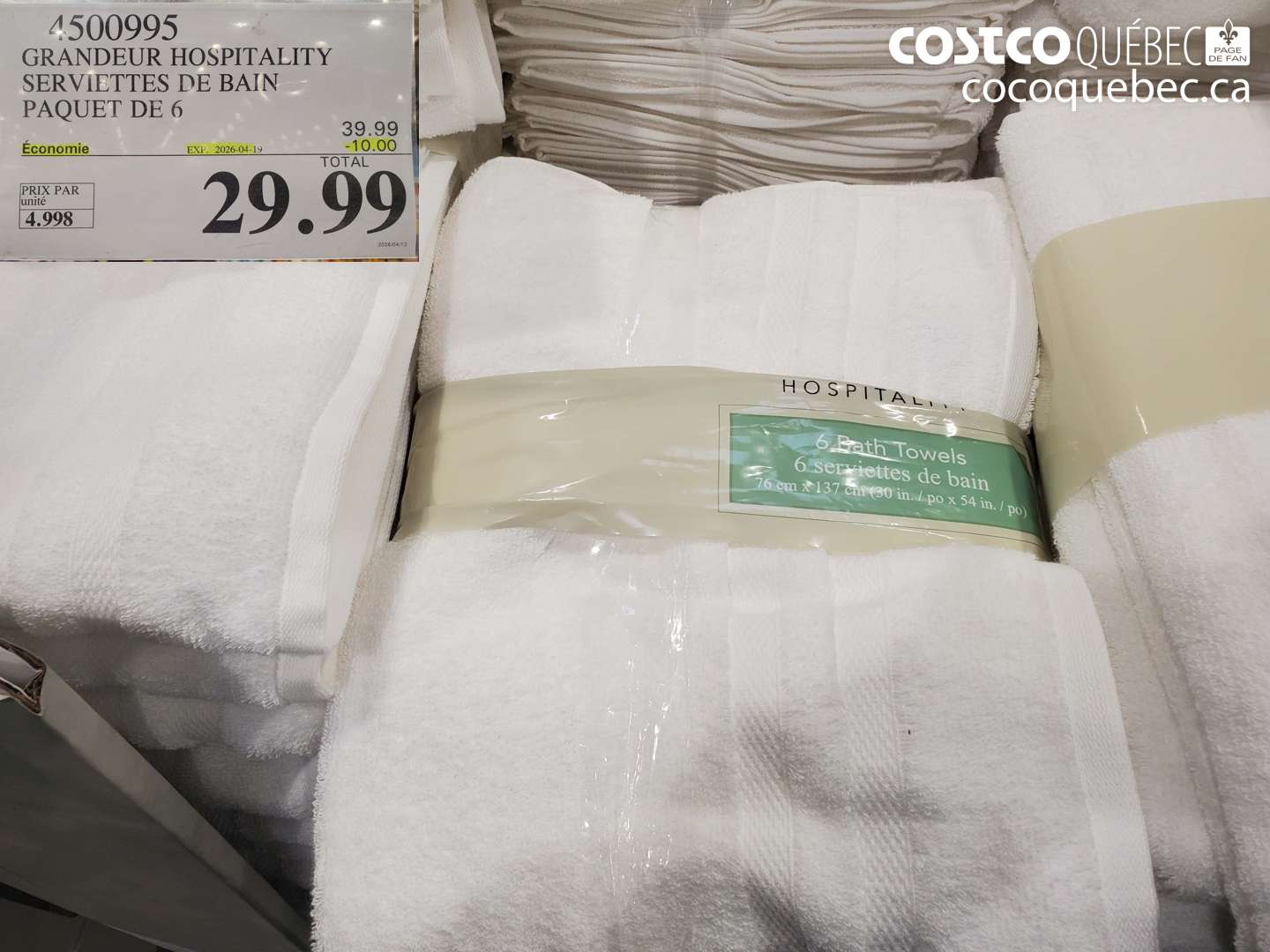 4500995 GRANDEUR HOSPITALITY SERVIETTES DE BAIN PAQUET DE 6 ($10.00 INSTANT SAVINGS EXPIRES ON 2026-04-19) $29.99