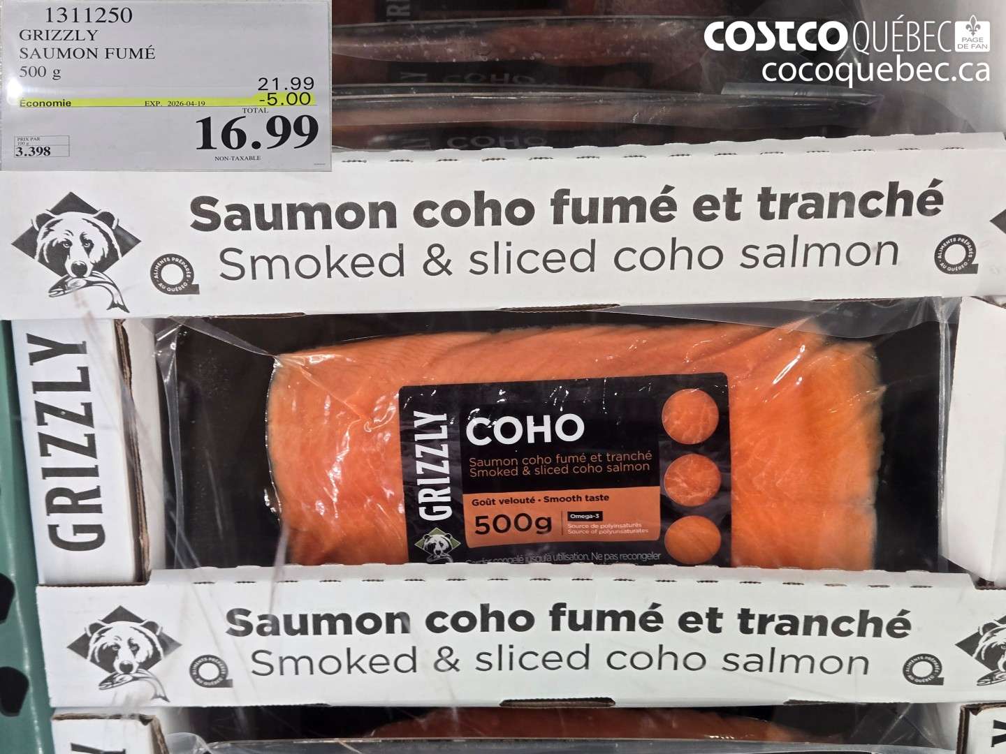 1311250 GRIZZLY SAUMON FUMÉ 500 G ($5.00 INSTANT SAVINGS EXPIRES ON 2026-04-19) $16.99