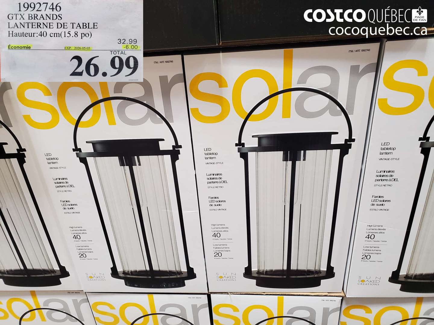 1992746 GTX BRANDS LANTERNE DE TABLE HAUTEUR:40 CM(15.8 PO) ($6.00 INSTANT SAVINGS EXPIRES ON 2026-05-03) $26.99