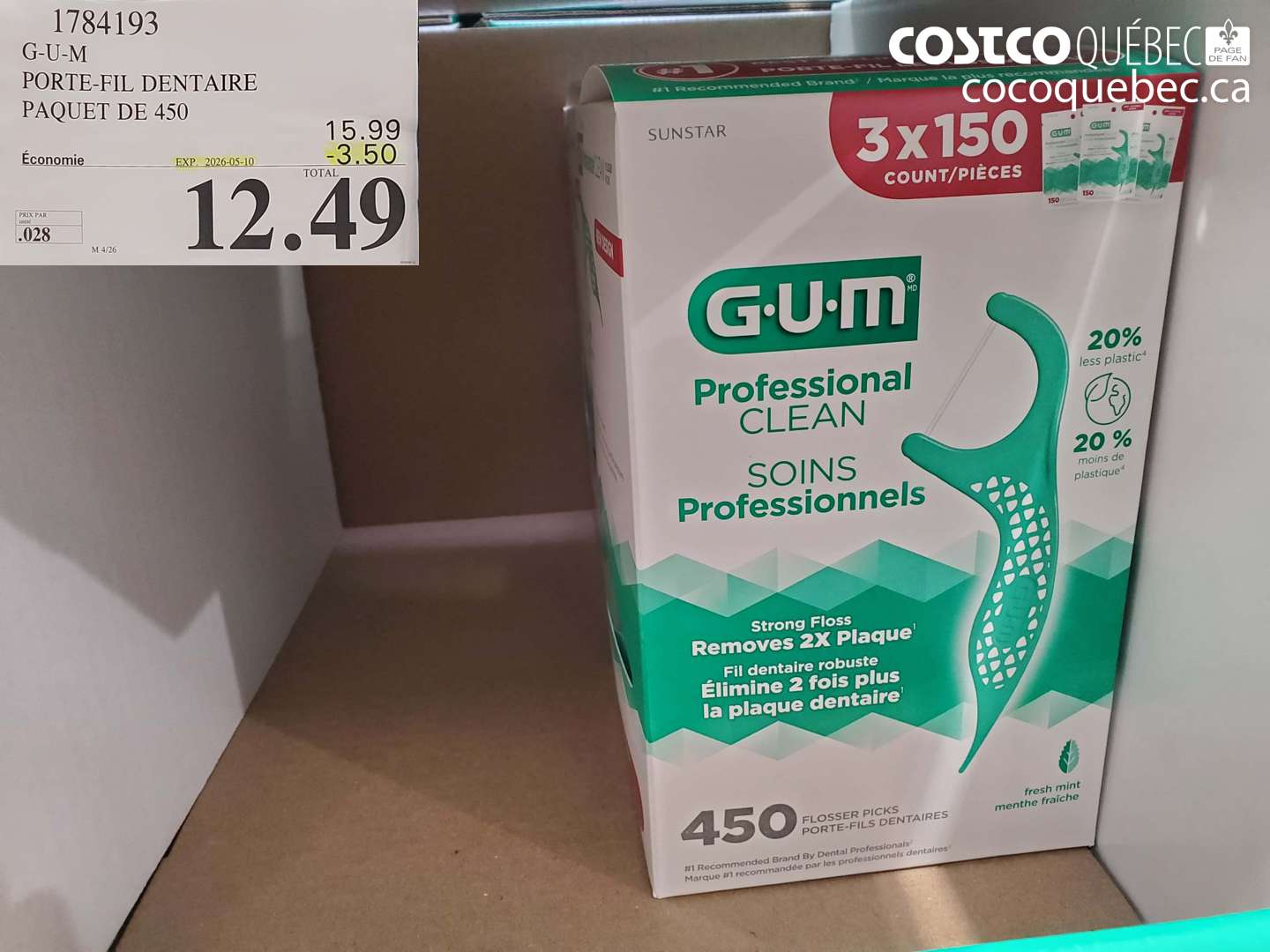 1784193 G-U-M PORTE-FIL DENTAIRE PAQUET DE 450 ($3.50 INSTANT SAVINGS EXPIRES ON 2026-05-10) $12.49