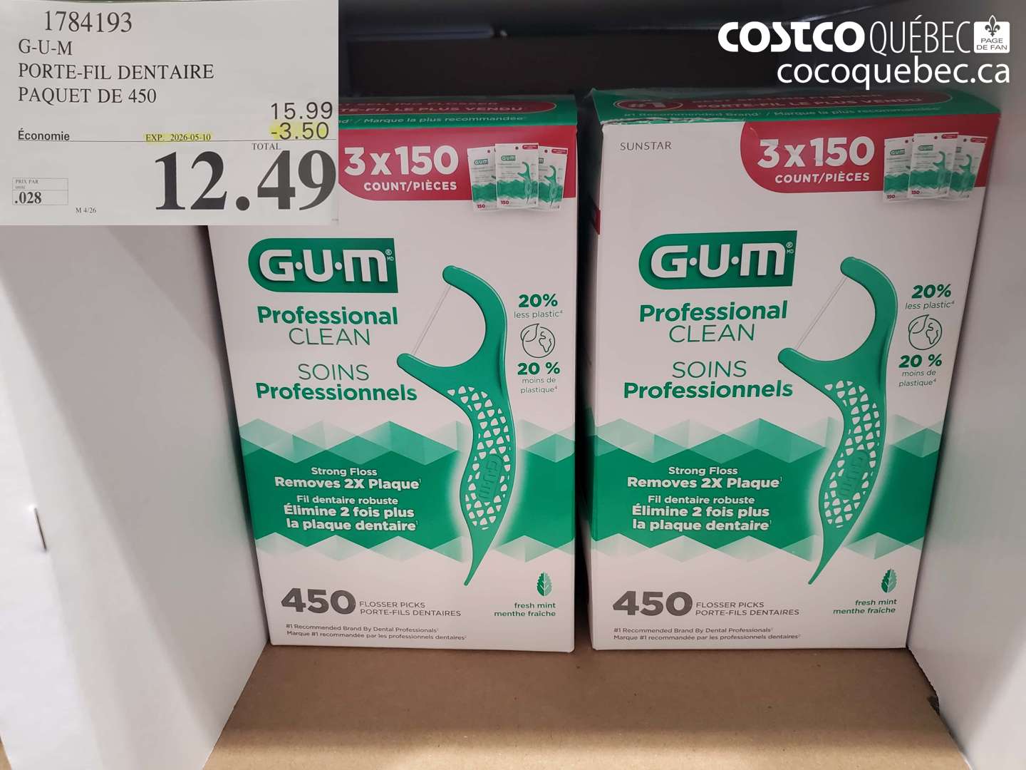 1784193 G-U-M PORTE-FIL DENTAIRE PAQUET DE 450 ($3.50 INSTANT SAVINGS EXPIRES ON 2026-05-10) $12.49