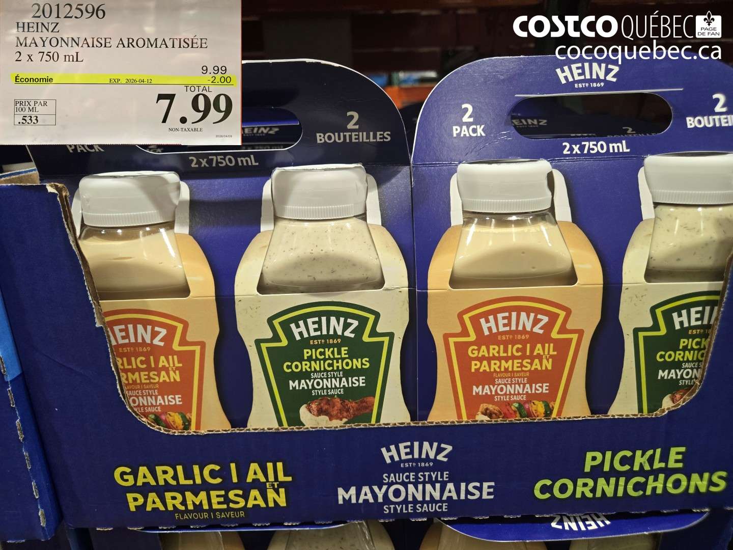 2012596 HEINZ MAYONNAISE AROMATISEE 2 X 750 ML ($2.00 INSTANT SAVINGS EXPIRES ON 2026-04-12) $7.99