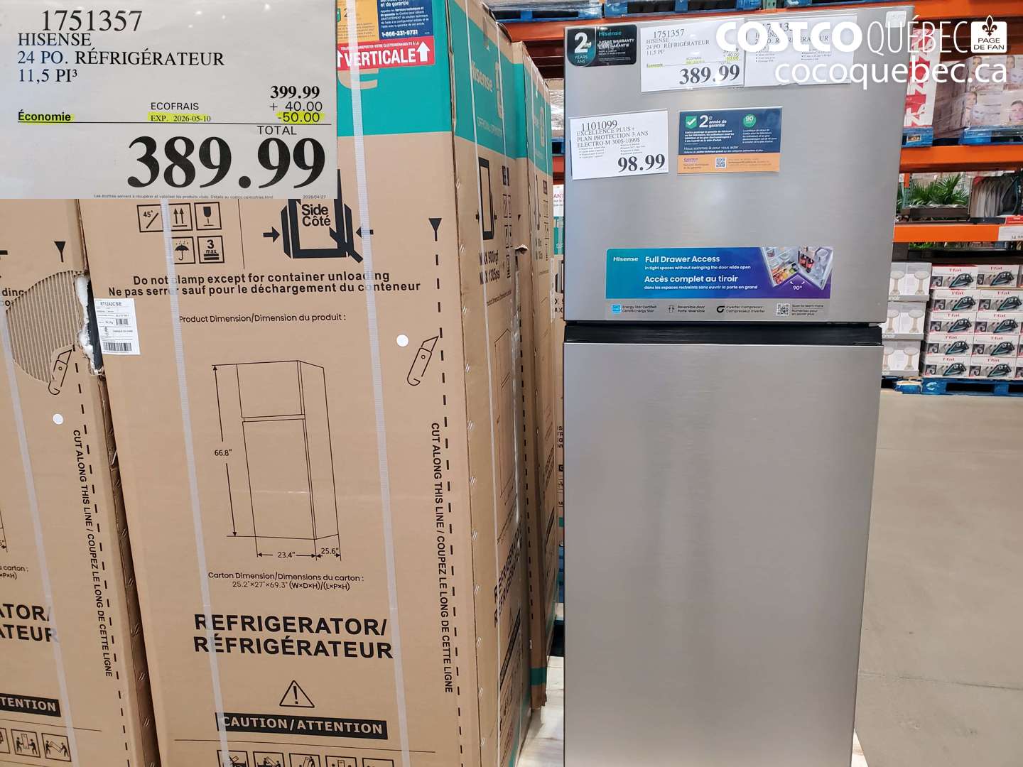 1751357 HISENSE 24 PO. RÉFRIGÉRATEUR 11,5 PI3 ($50.00 INSTANT SAVINGS EXPIRES ON 2026-05-10) $389.99