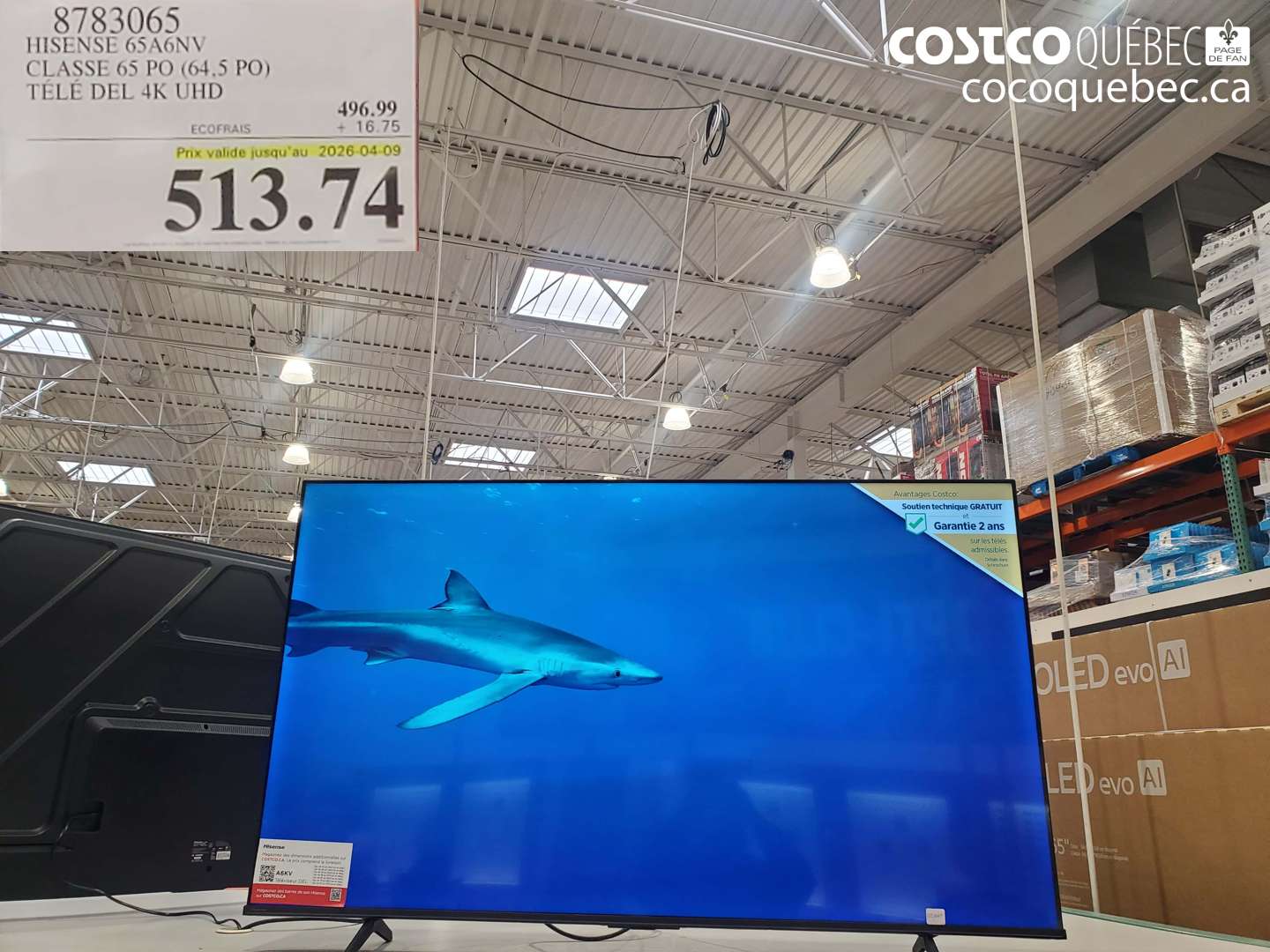 8783065 HISENSE 65A6NV CLASSE 65 PO (64.5 PO) TELE DEL 4K UHD (EXPIRES ON 2026-04-09) $513.74