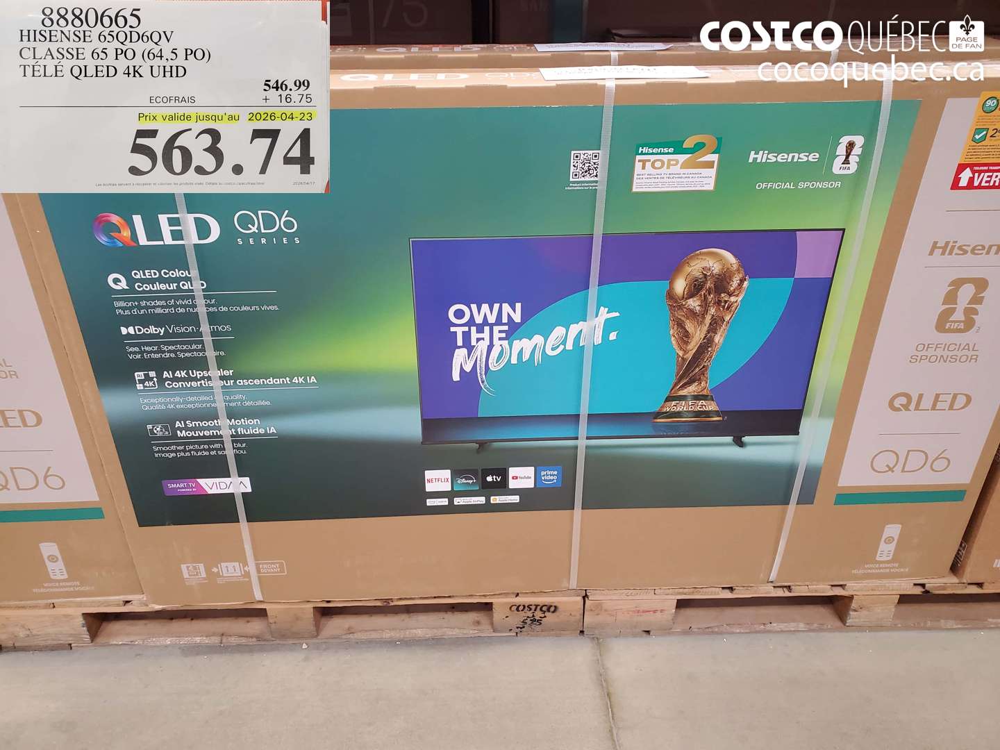 8880665 HISENSE 65QD6QV CLASSE 65 PO (64,5 PO) TELE OLED 4K UHD (EXPIRES ON 2026-04-23) $563.74