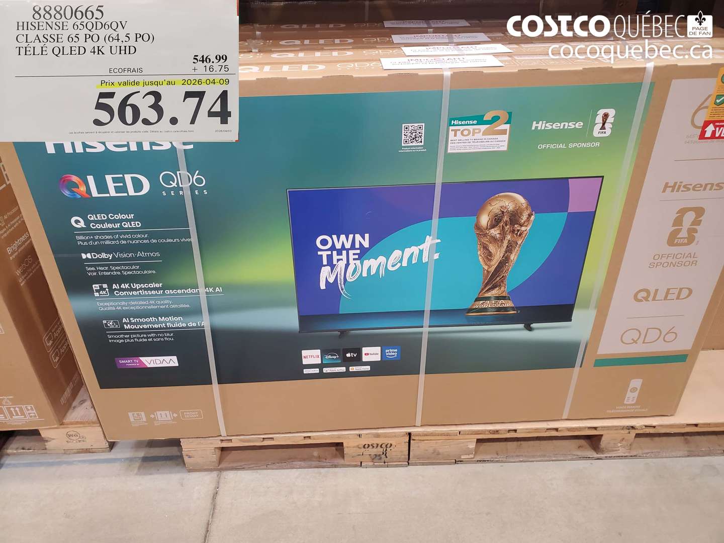 8880665 HISENSE 65QD6QV CLASSE 65 PO (64,5 PO) TÉLÉ QLED 4K UHD (EXPIRES ON 2026-04-09) $563.74