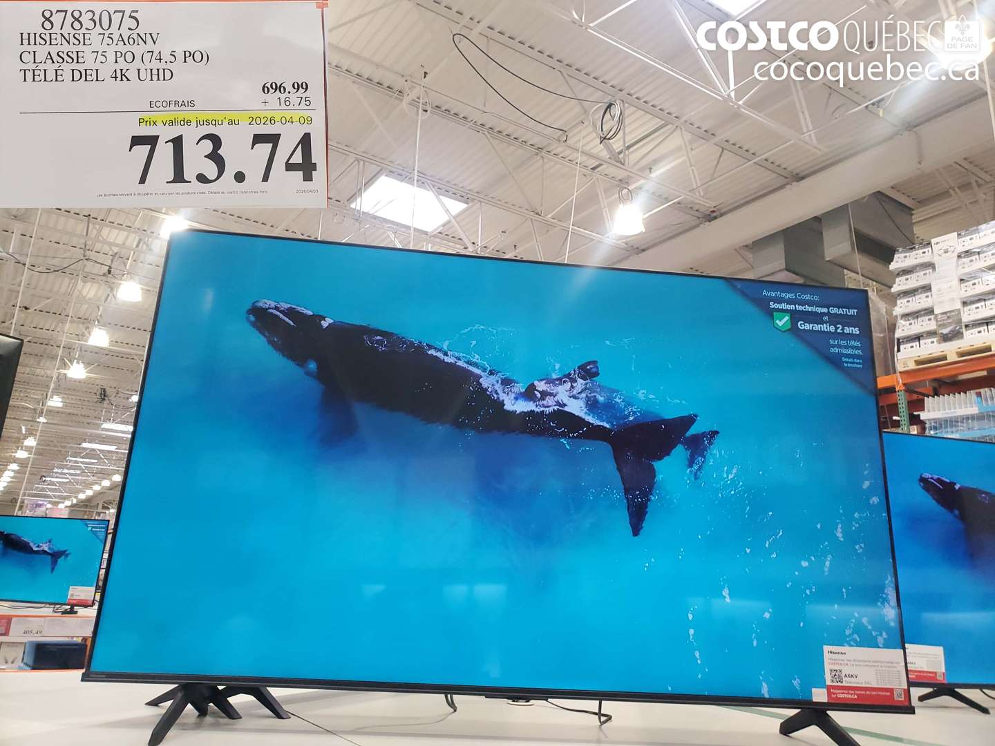 8783075 HISENSE 75A6NV CLASSE 75 PO (74,5 PO) TÉLÉ DEL 4K UHD (EXPIRES ON 2026-04-09) $713.74