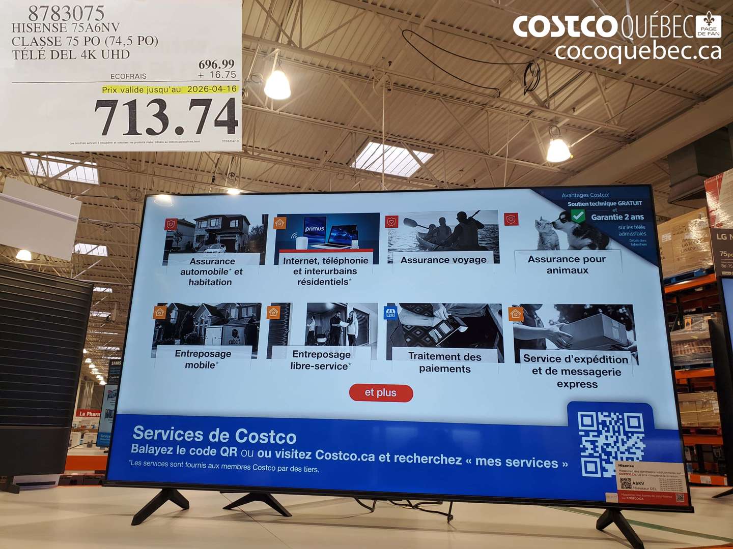 8783075 HISENSE 75A6NV CLASSE 75 PO (74,5 PO) TÉLÉ DEL 4K UHD (EXPIRES ON 2026-04-16) $713.74