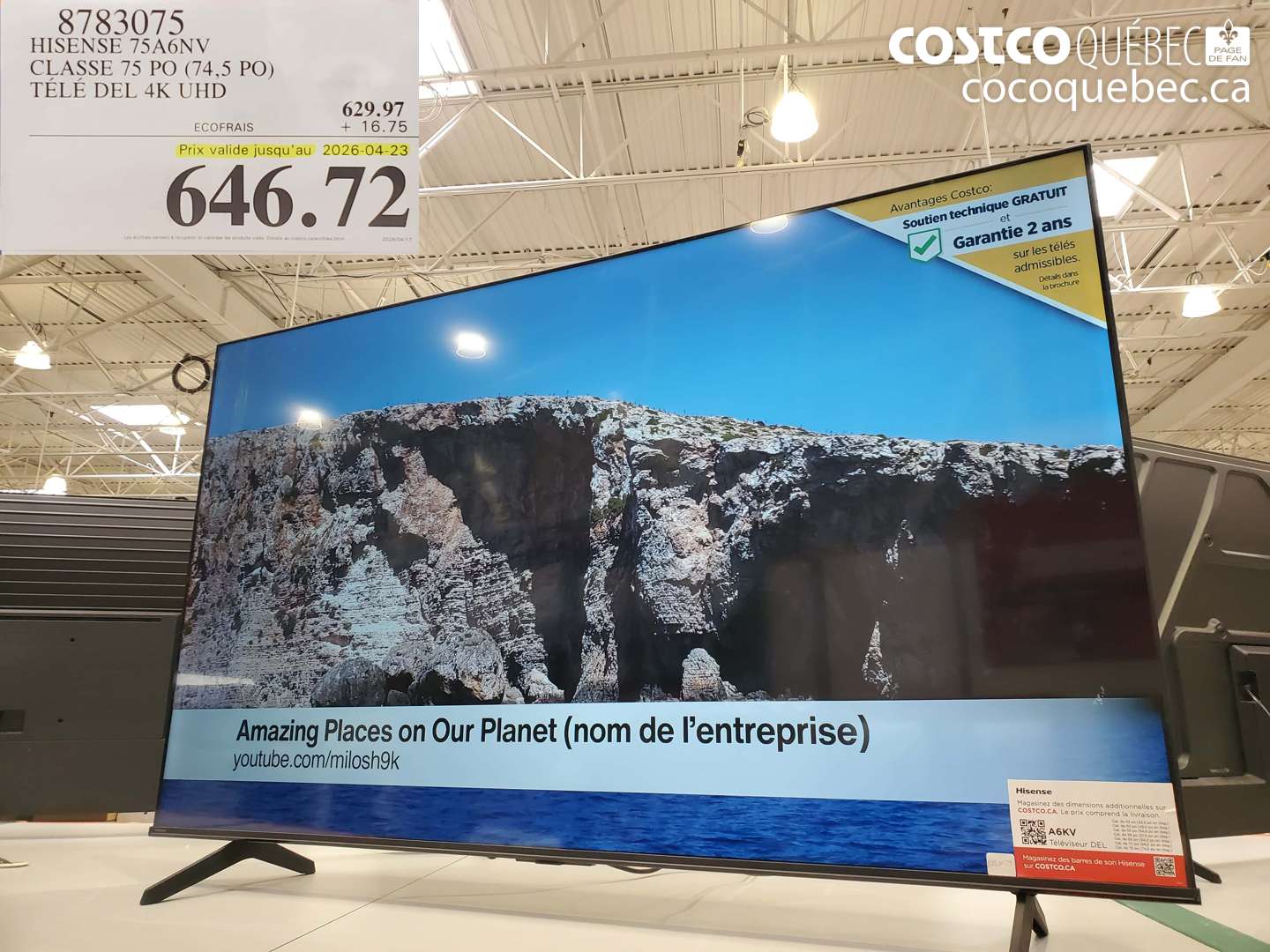 8783075 HISENSE 75A6NV CLASSE 75 PO (74,5 PO) TÉLÉ DEL 4K UHD (EXPIRES ON 2026-04-23) $646.72