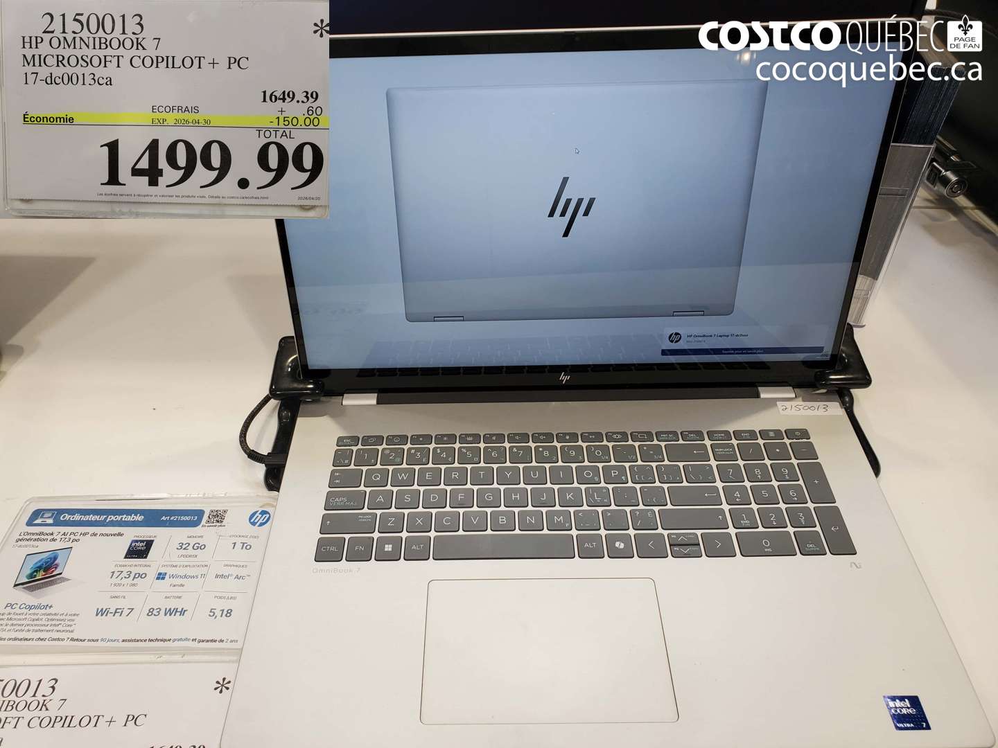 2150013 HP OMNIBOOK 7 MICROSOFT COPILOT + PC 17-DC0013CA ($150.00 INSTANT SAVINGS EXPIRES ON 2026-04-30) $1499.99