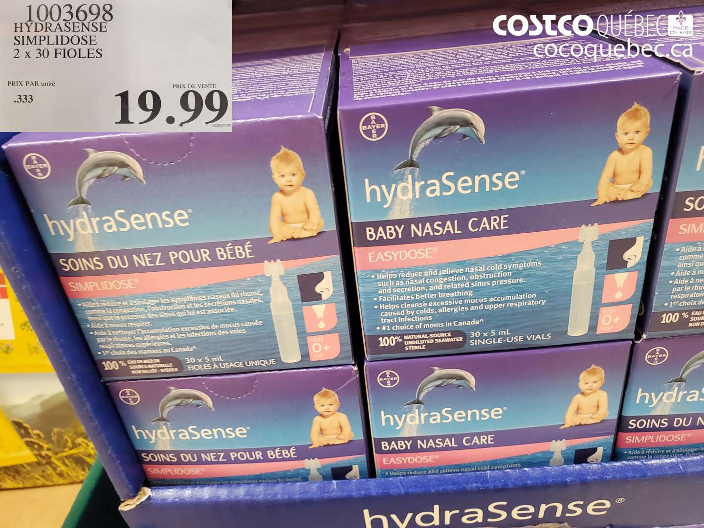 1003698 HYDRASENSE SIMPLIDOSE 2 X 30 FIOLES $19.99