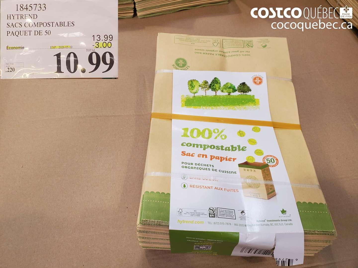 1845733 HYTREND SACS COMPOSTABLES PAQUET DE 50 ($3.00 INSTANT SAVINGS EXPIRES ON 2026-05-10) $10.99