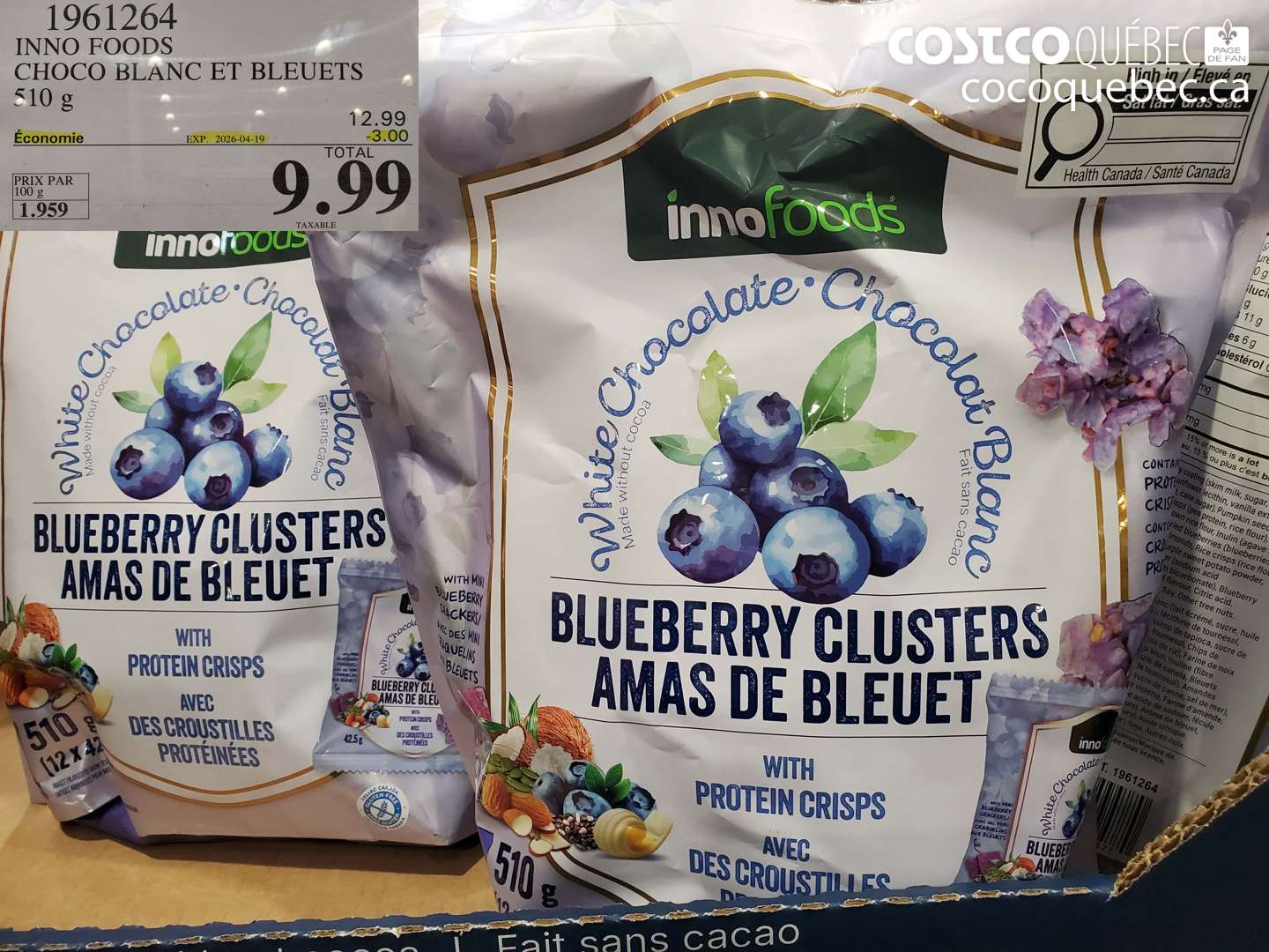 1961264 INNO FOODS CHOCO BLANC ET BLEUETS 510 G ($3.00 INSTANT SAVINGS EXPIRES ON 2026-04-19) $9.99