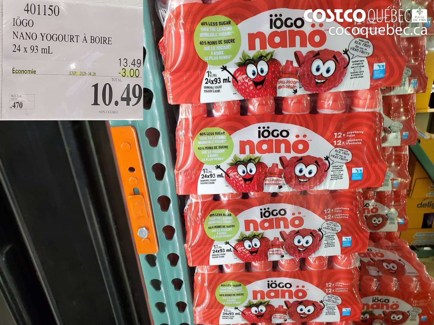 401150 IOGO NANO YOGOURT A BOIRE 24 X 93 ML ($3.00 INSTANT SAVINGS EXPIRES ON 2026-04-26) $10.49