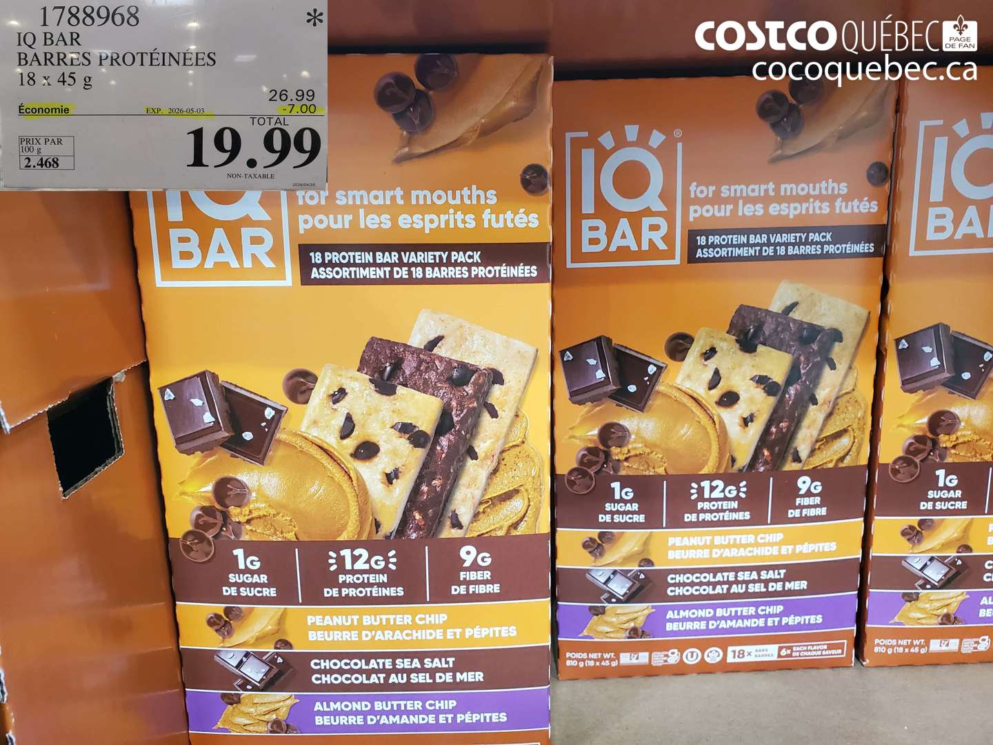 1788968 IQ BAR BARRES PROTÉINÉES ($7.00 INSTANT SAVINGS EXPIRES ON 2026-05-03) $19.99