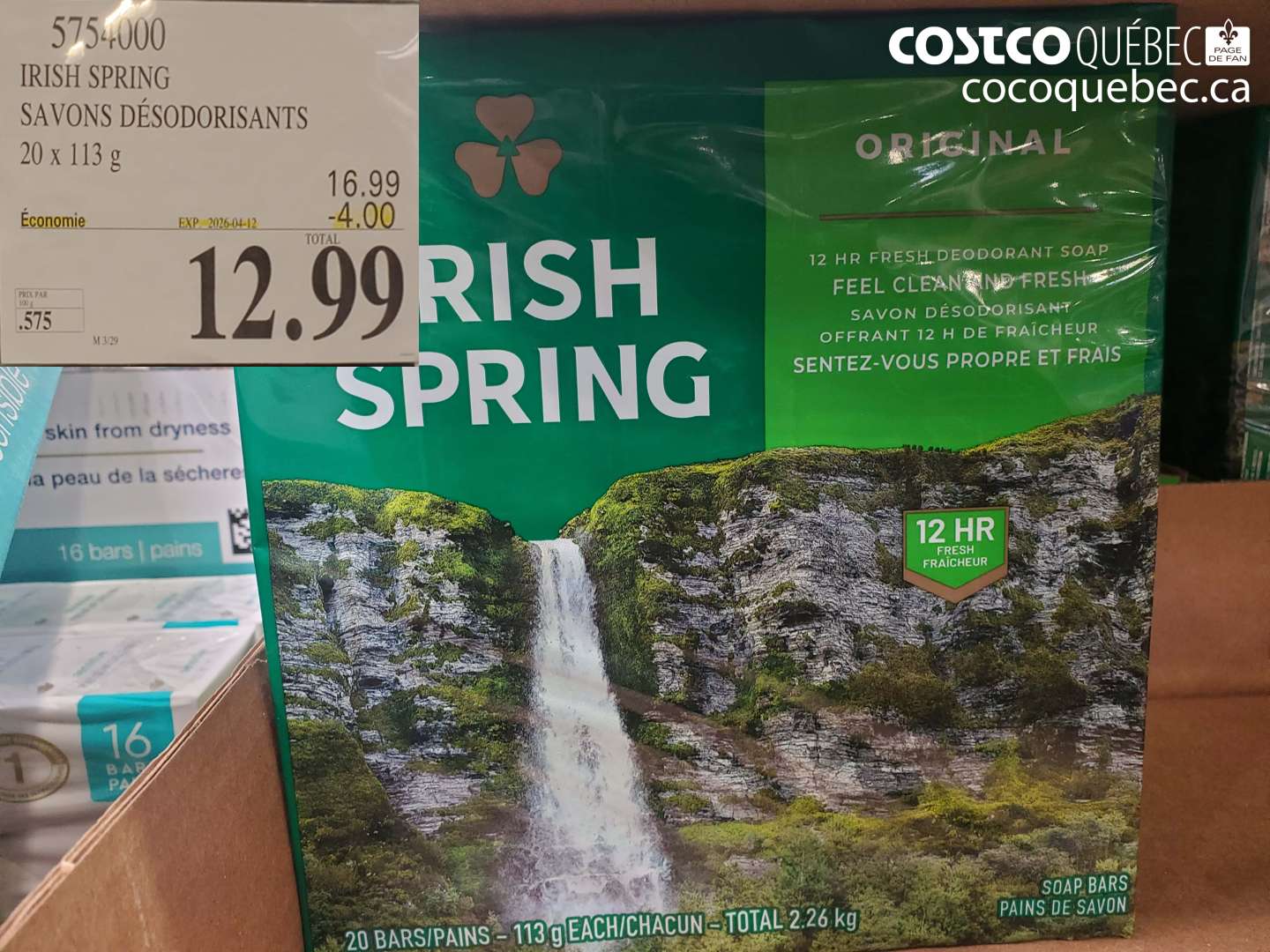 5754000 IRISH SPRING SAVONS DÉODORISANTS ($4.00 INSTANT SAVINGS EXPIRES ON 2026-04-12) $12.99