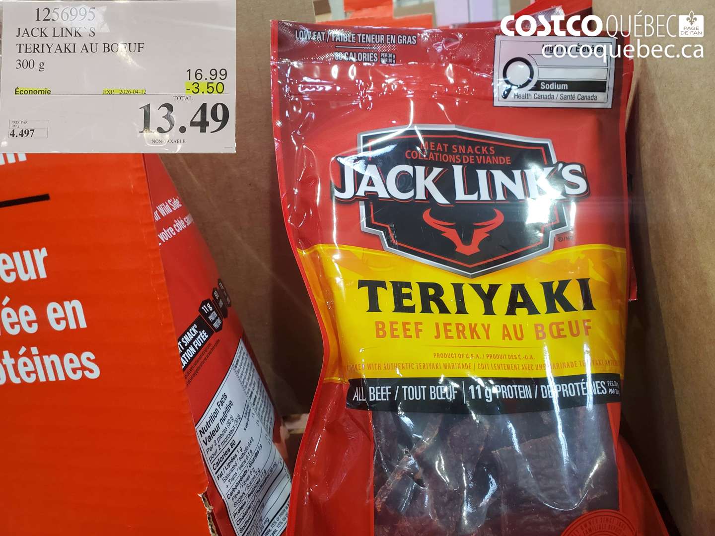 1256995 JACK LINK`S TERIYAKI AU BOEUF ($3.50 INSTANT SAVINGS EXPIRES ON 2026-04-12) $13.49