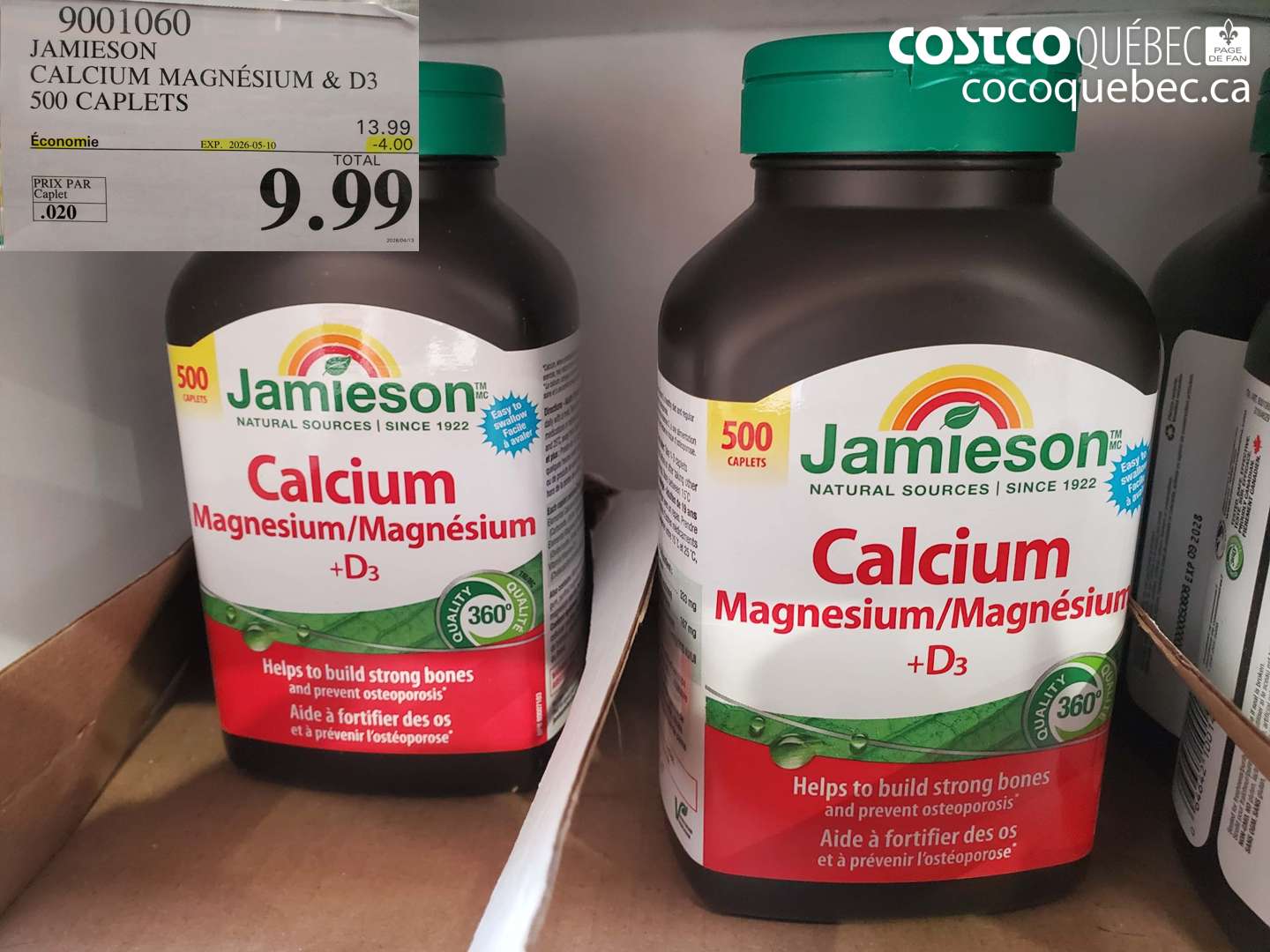 9001060 JAMIESON CALCIUM MAGNESIUM & D3 500 CAPLETS ($4.00 INSTANT SAVINGS EXPIRES ON 2026-05-10) $9.99