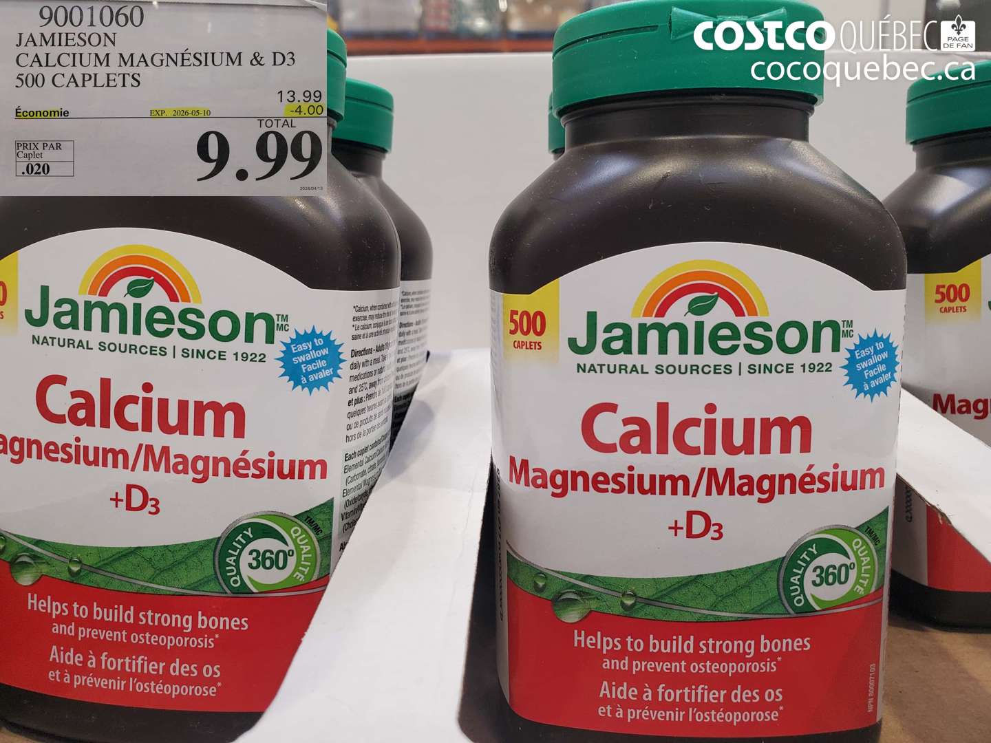 9001060 JAMIESON CALCIUM MAGNESIUM & D3 500 CAPLETS ($4.00 INSTANT SAVINGS EXPIRES ON 2026-05-10) $9.99
