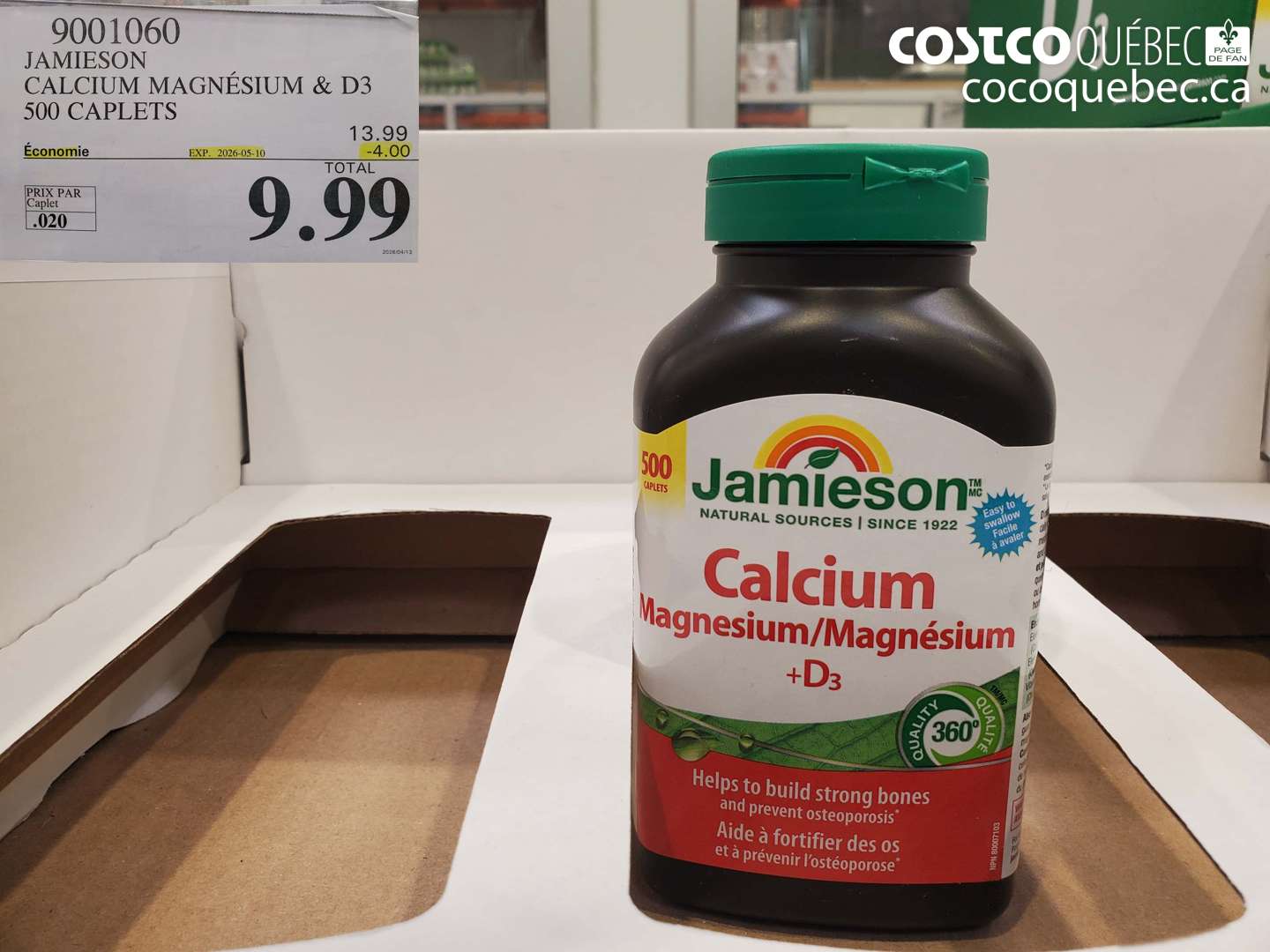 9001060 JAMIESON CALCIUM MAGNESIUM & D3 500 CAPLETS ($4.00 INSTANT SAVINGS EXPIRES ON 2026-05-10) $9.99