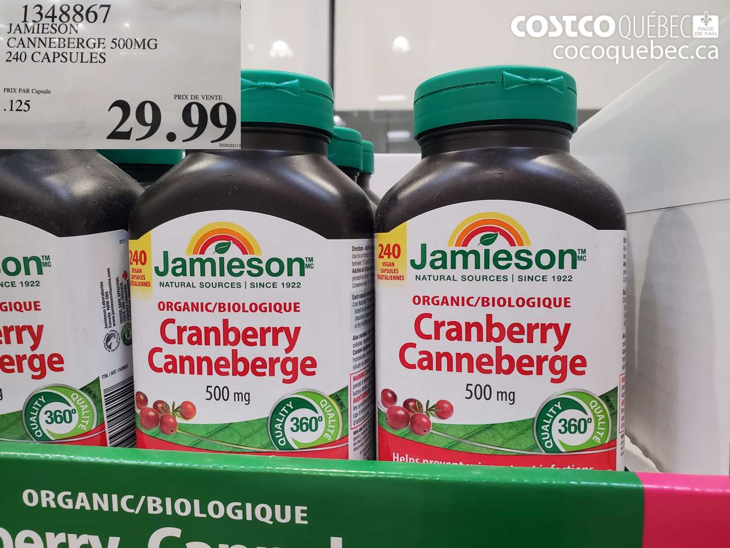 1348867 JAMIESON CANNEBERGE 500MG 240 CAPSULES $29.99