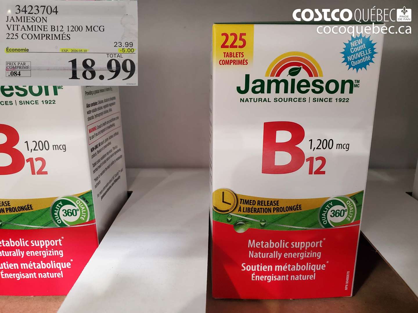 3423704 JAMIESON VITAMINE B12 1200 MCG 225 COMPRIMÉS ($5.00 INSTANT SAVINGS EXPIRES ON 2026-05-10) $18.99