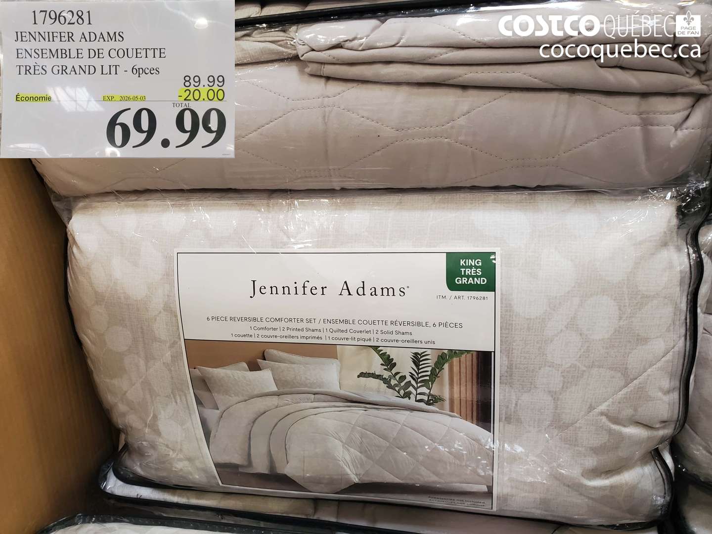 1796281 JENNIFER ADAMS ENSEMBLE DE COUETTE TRES GRAND LIT - 6PCS ($20.00 INSTANT SAVINGS EXPIRES ON 2026-05-03) $69.99