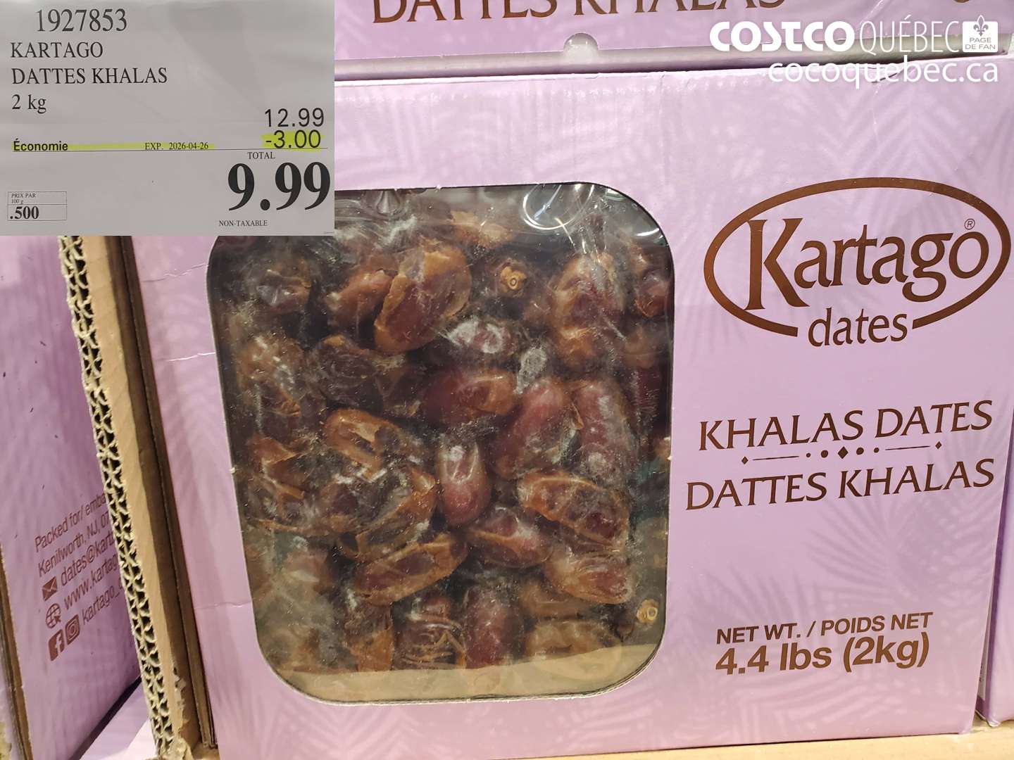 1927853 KARTAGO DATTES KHALAS 2 KG ($3.00 INSTANT SAVINGS EXPIRES ON 2026-04-26) $9.99