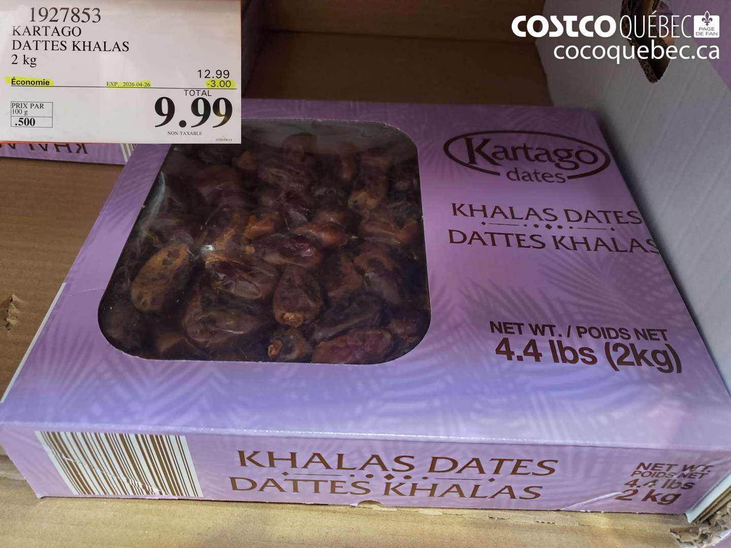 1927853 KARTAGO DATTES KHALAS 2 KG ($3.00 INSTANT SAVINGS EXPIRES ON 2026-04-26) $9.99