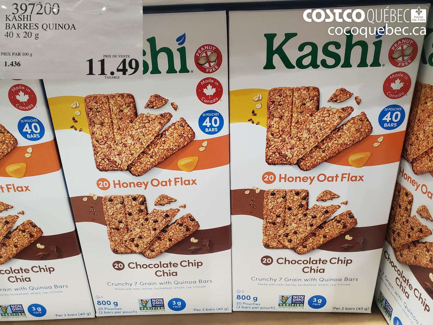 397200 KASHI BARRES QUINOA 40 X 20 G $11.49