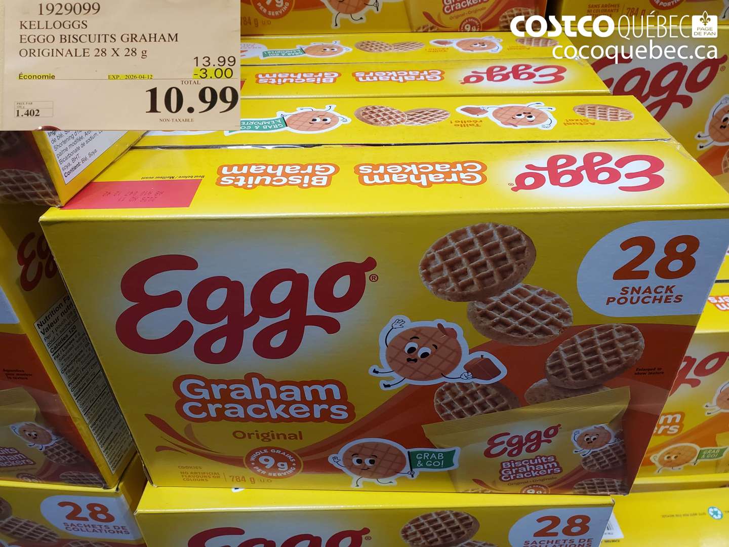 1929099 KELLOGGS EGGO BISCUITS GRAHAM ORIGINALE 28 X 28 G ($3.00 INSTANT SAVINGS EXPIRES ON 2026-04-12) $10.99