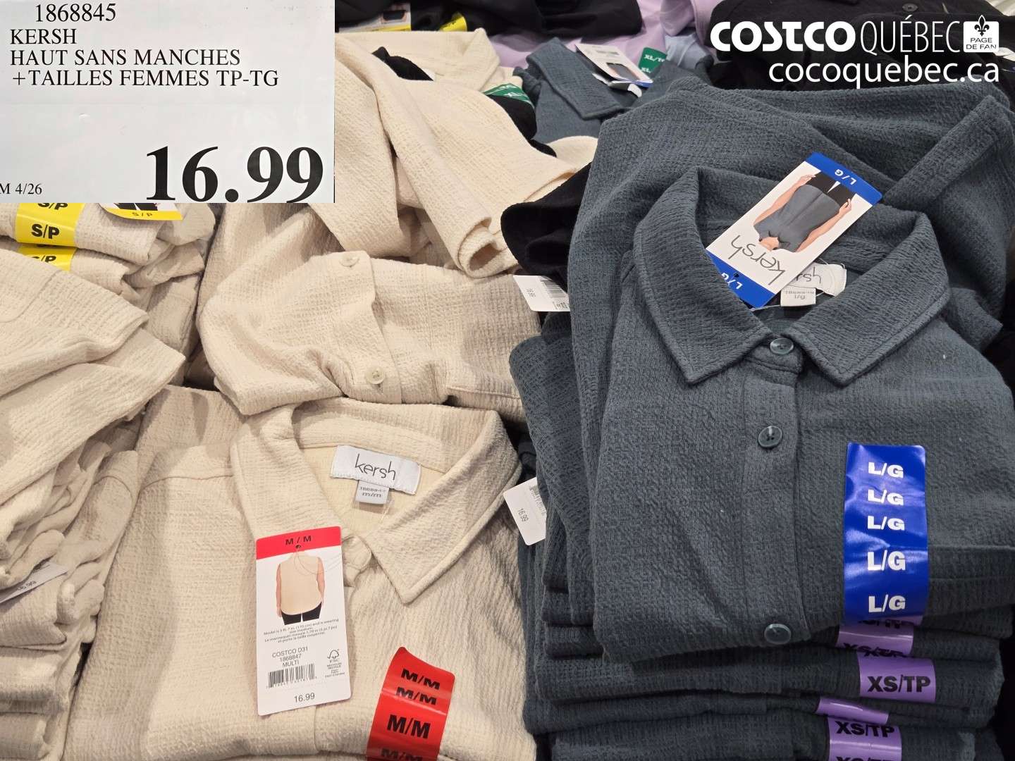 1868845 KERSH HAUT SANS MANCHES + TAILLES FEMMES TP-TG $16.99