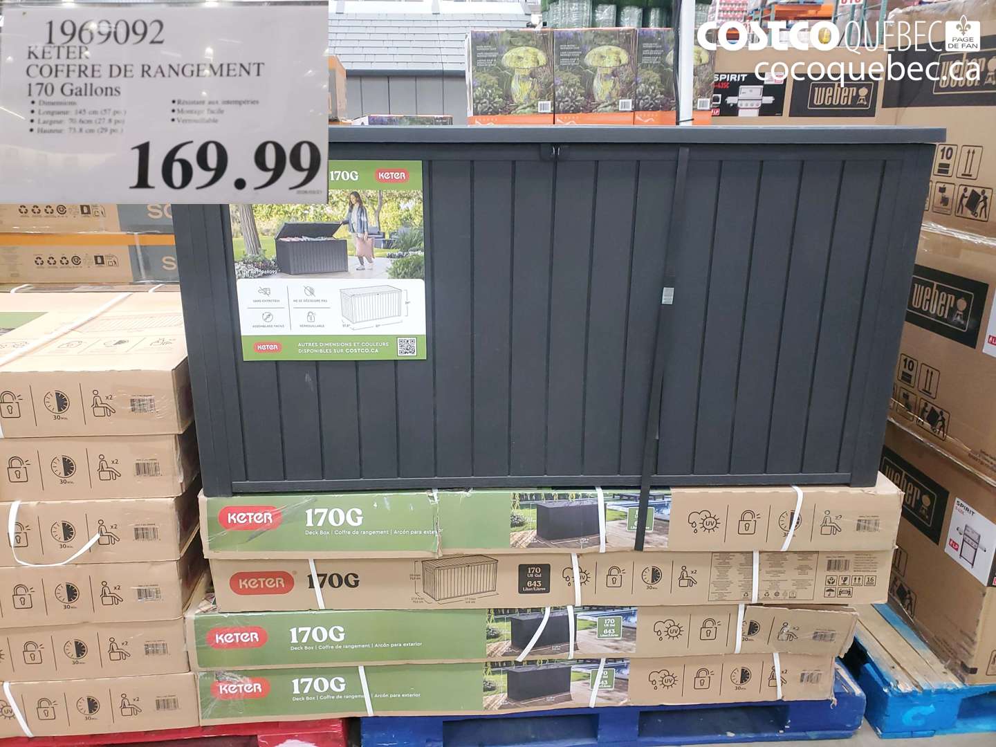 1969092 KETER COFFRE DE RANGEMENT 170 GALLONS $169.99