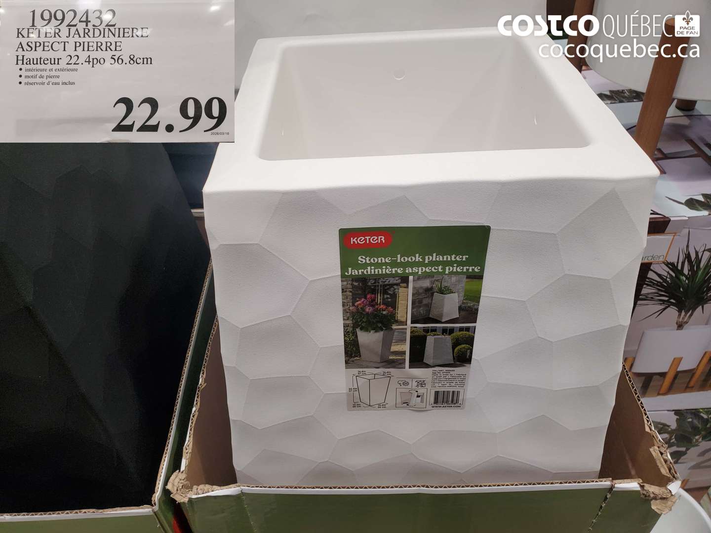 1992432 KETER JARDINIERE ASPECT PIERRE HAUTEUR 22.4PO 56.8CM $22.99