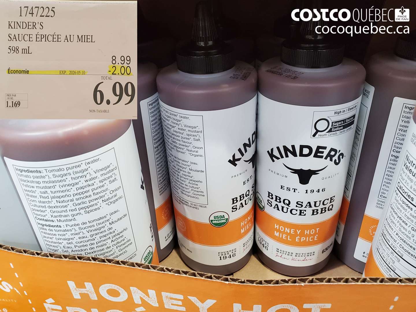 1747225 KINDER'S SAUCE ÉPICÉE AU MIEL ($2.00 INSTANT SAVINGS EXPIRES ON 2026-05-10) $6.99