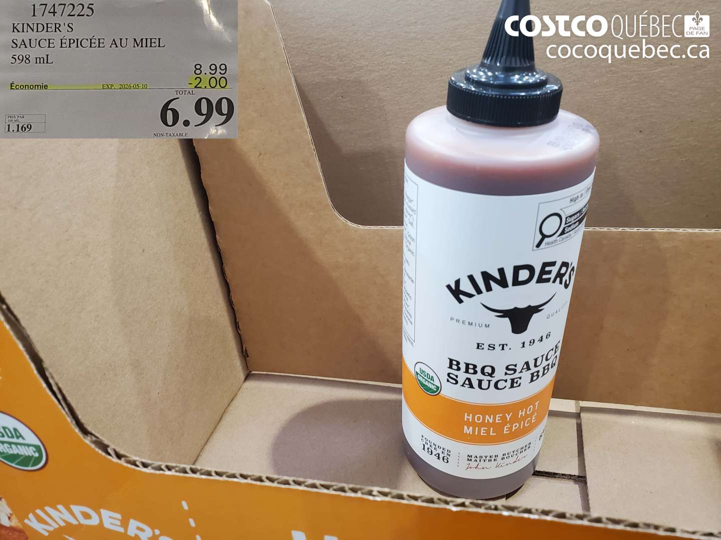 1747225 KINDER'S SAUCE ÉPICÉE AU MIEL 598 ML ($2.00 INSTANT SAVINGS EXPIRES ON 2026-05-10) $6.99