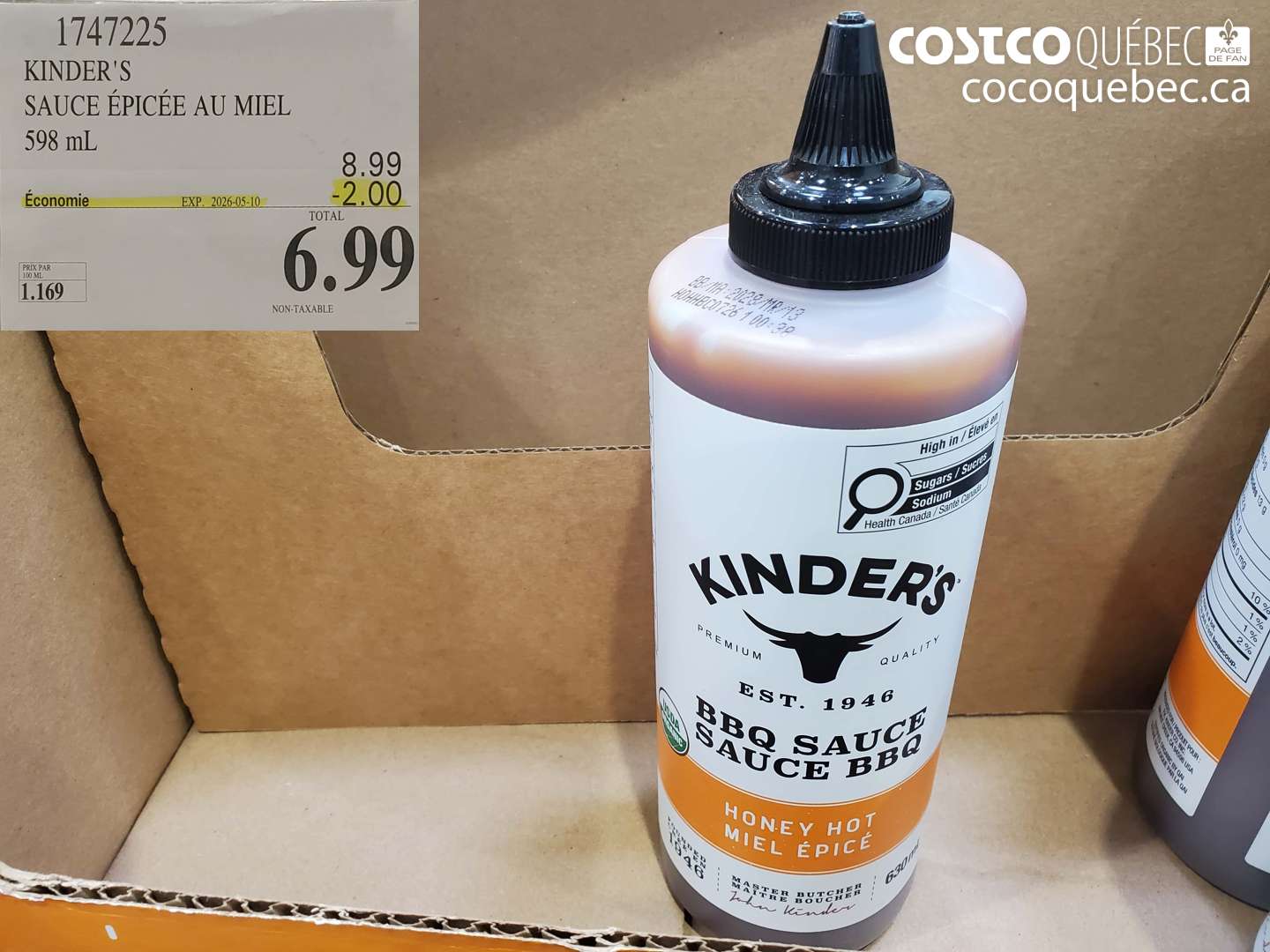 1747225 KINDER'S SAUCE EPICEE AU MIEL 598 ML ($2.00 INSTANT SAVINGS EXPIRES ON 2026-05-10) $6.99