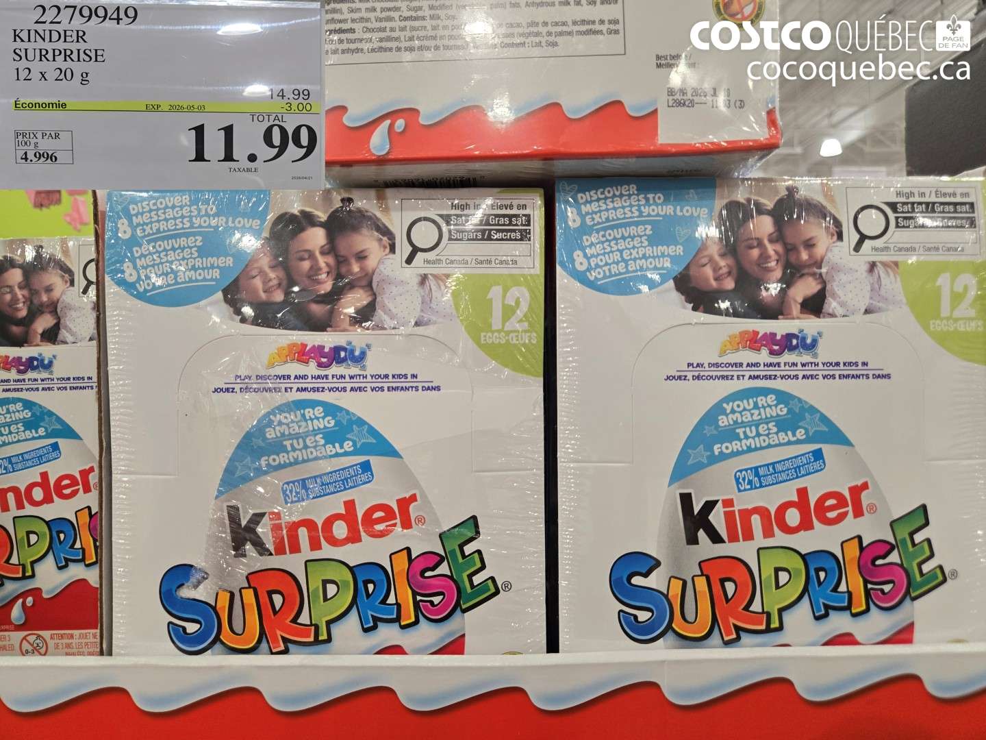 2279949 KINDER SURPRISE 12 X 20 G ($3.00 INSTANT SAVINGS EXPIRES ON 2026-05-03) $11.99