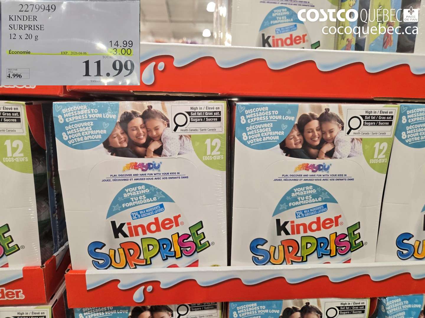 2279949 KINDER SURPRISE 12 X 20 G ($3.00 INSTANT SAVINGS EXPIRES ON 2026-04-06) $11.99