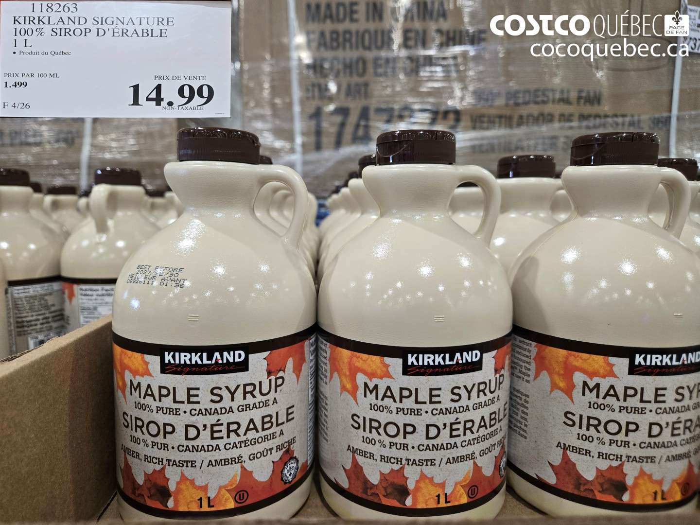 118263 KIRKLAND SIGNATURE 100% SIROP D'ÉRABLE 1 L $14.99